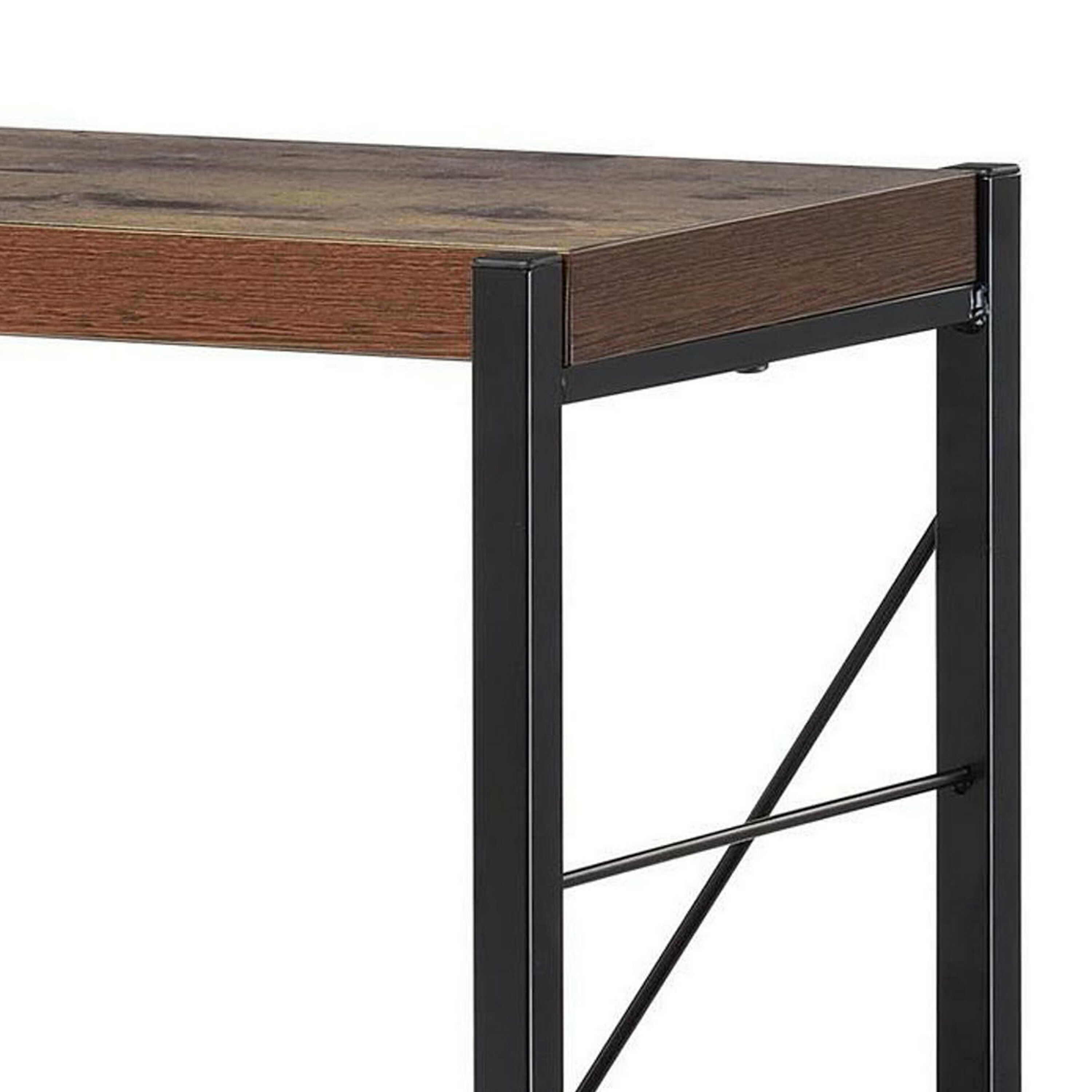Weathered Oak Black Metal Frame 4-Tier Bookshelf