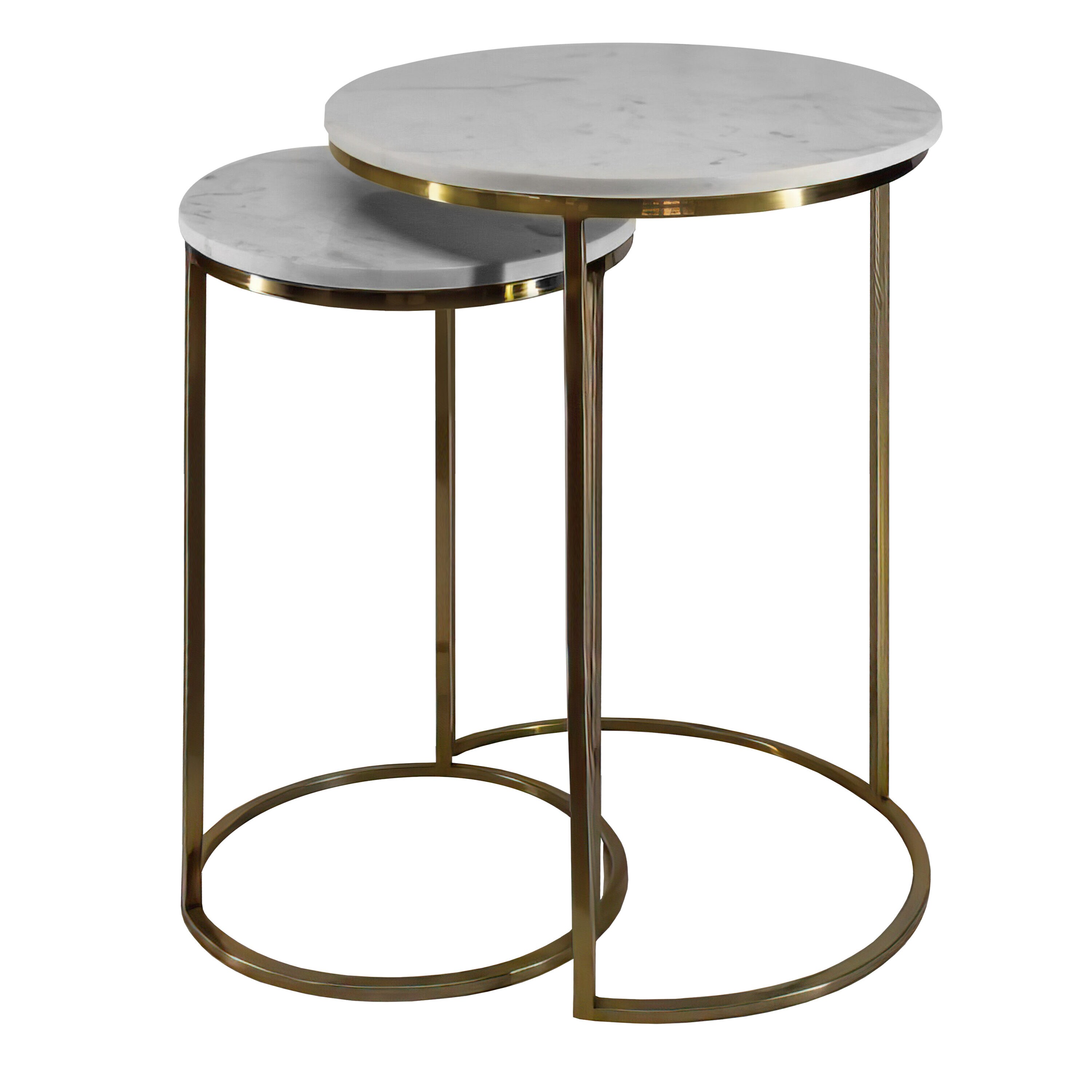 Benzara UPT-272902 17.75-Inches W x 21-Inches H White, Brass Granite/Marble Round Modern End Table Assembly Required