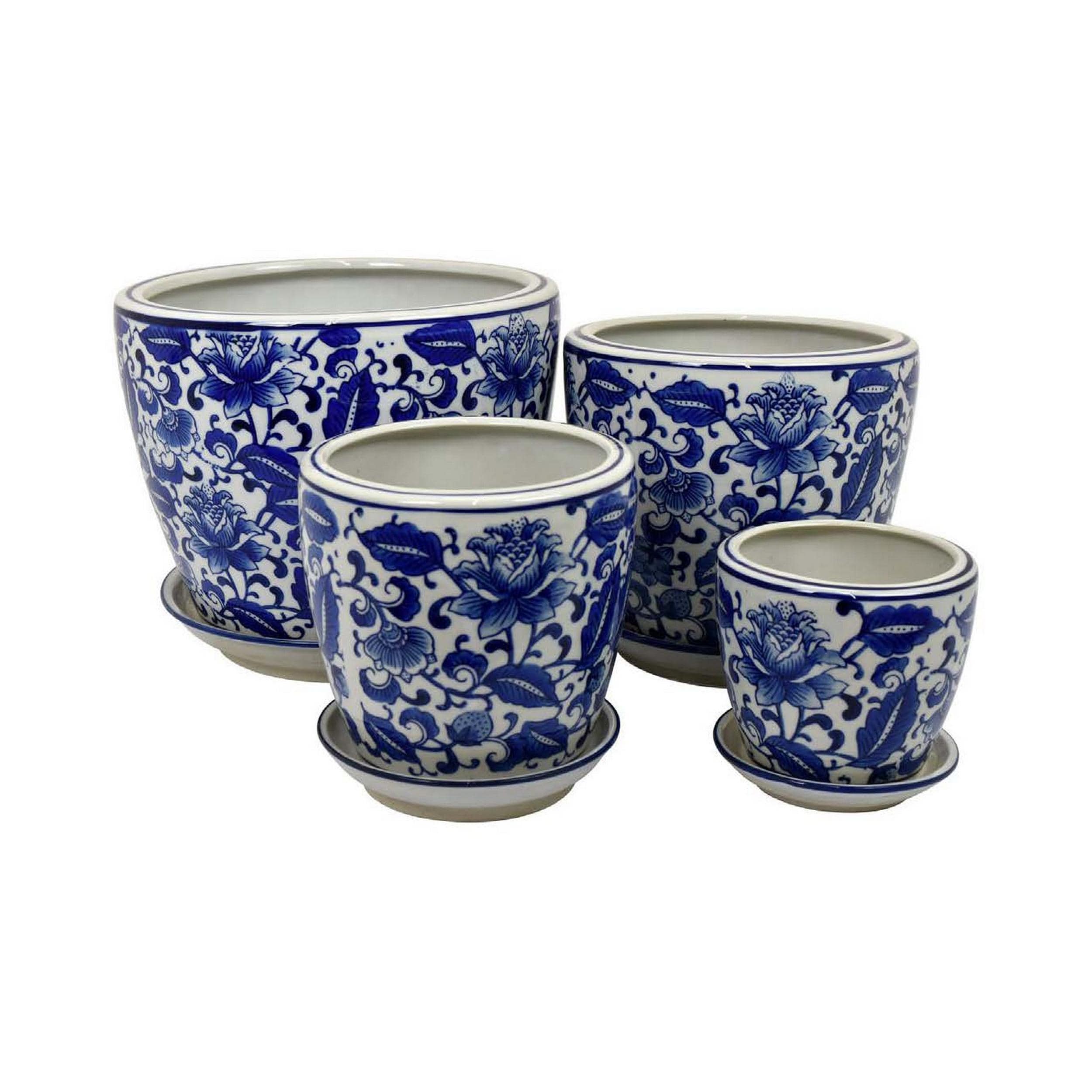 Benzara BM311454 4 -Pack Round 10.25-in W Medium White Ceramic Indoor/Outdoor Planter