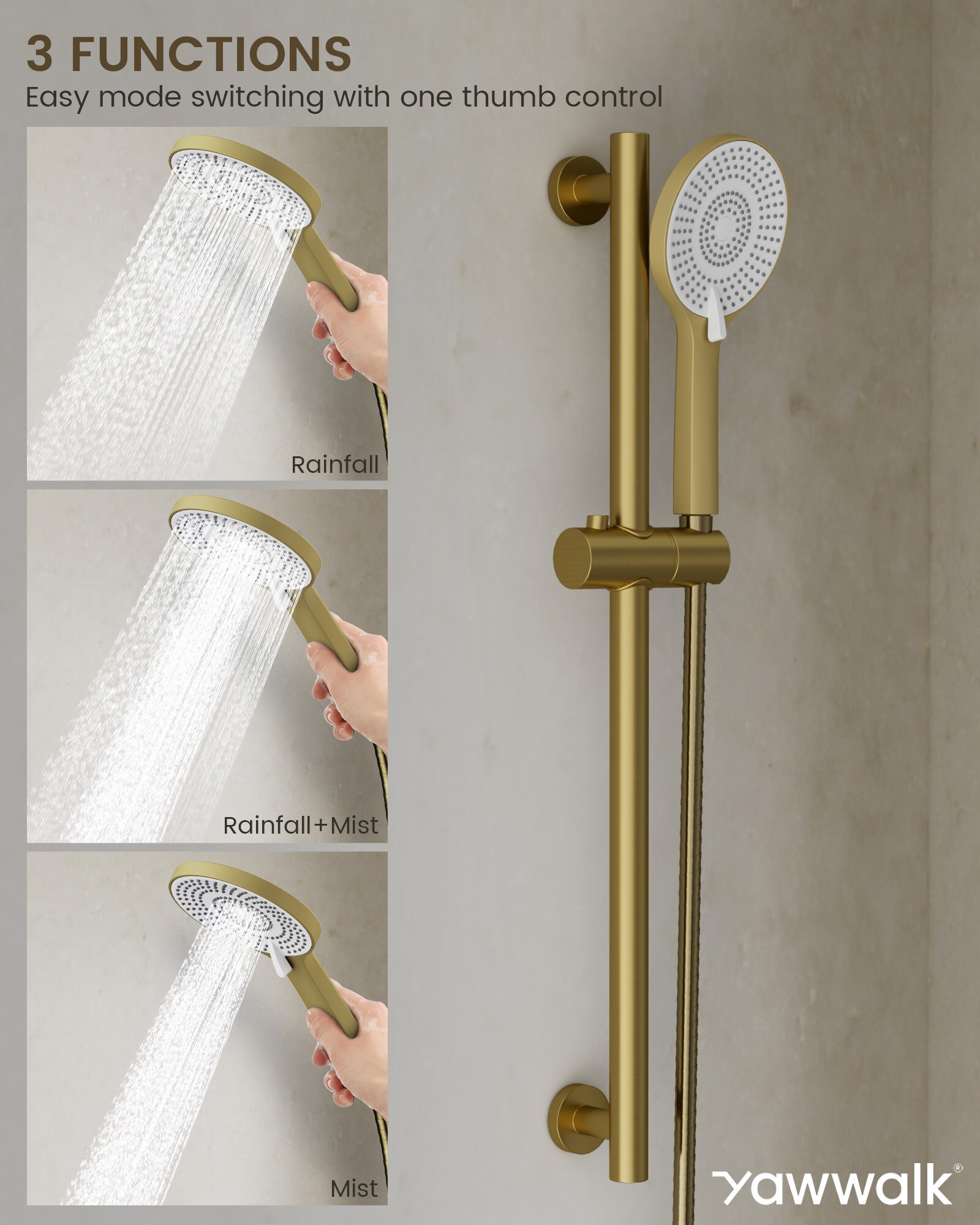 YAWWALK Y11W36-BG Showerhead-Bar-Panels - View #4