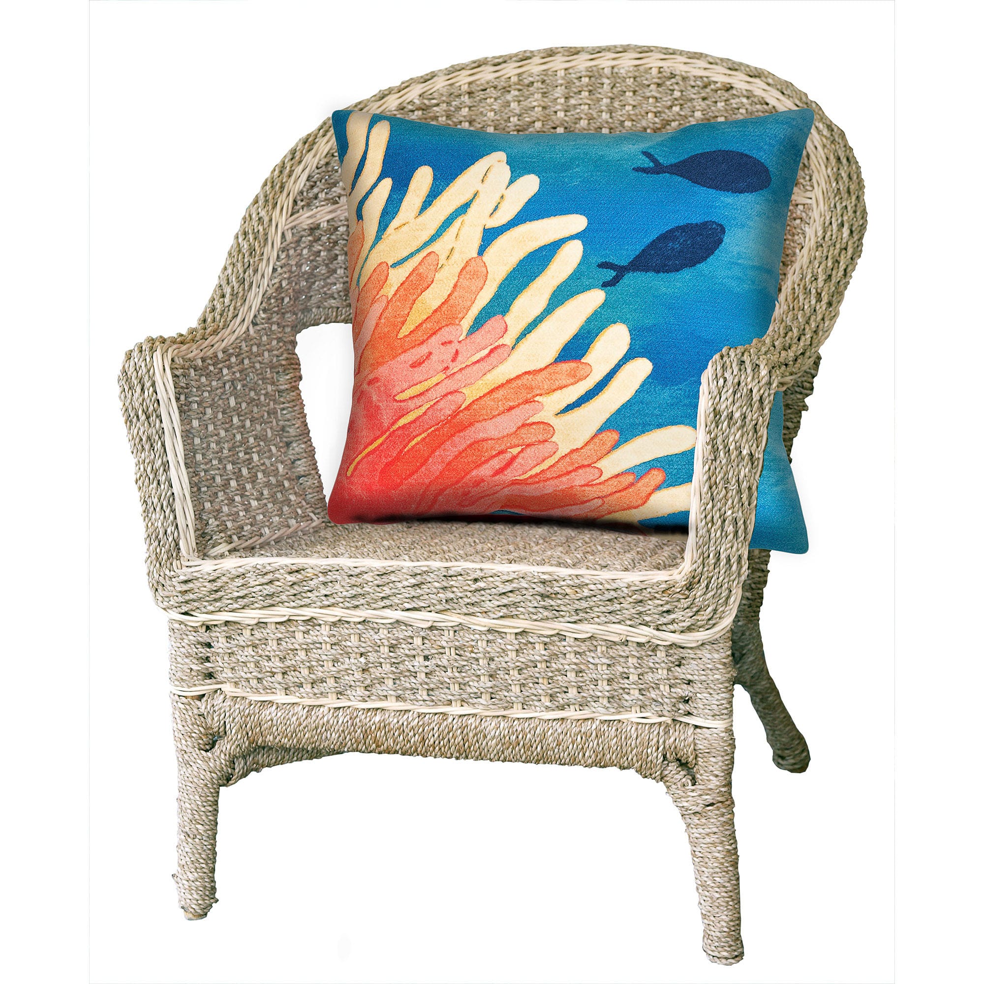 Coral Reef Blue and Orange Polyester Indoor/Outdoor Pillow