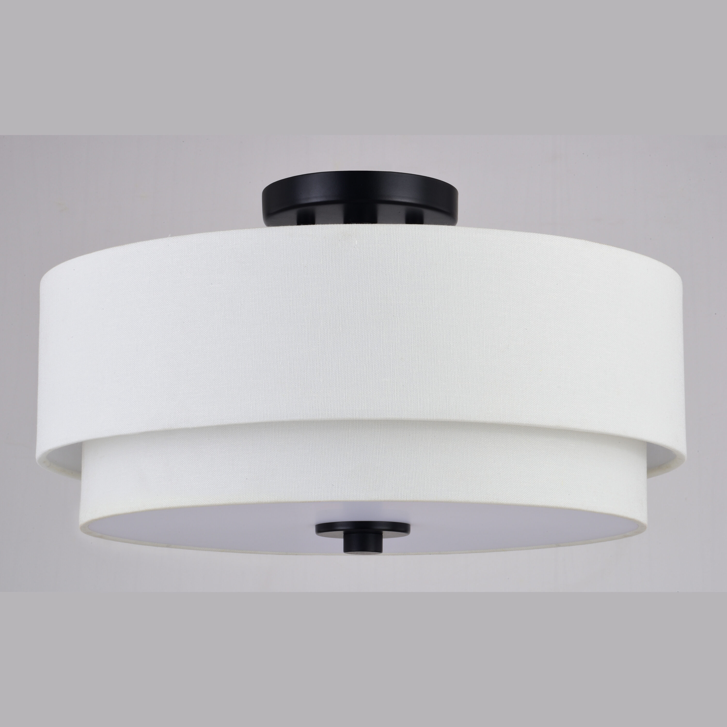 Burnaby 16" Black and White Linen Drum Semi Flush Mount Ceiling Light