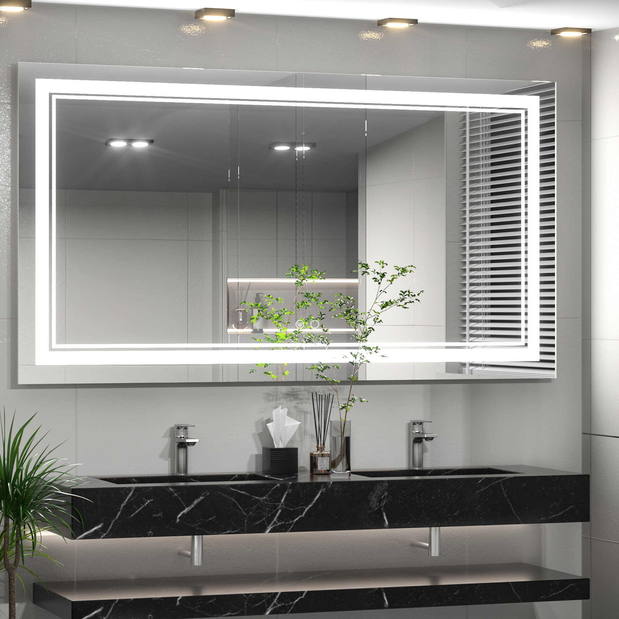 Keonjinn LW-JZ-ZGSSW-12176 48-Inches x 30-Inches Polished Frameless Rectangle Dimmable LED Lighted Fog Free Bathroom Vanity Mirror ( Sliver )