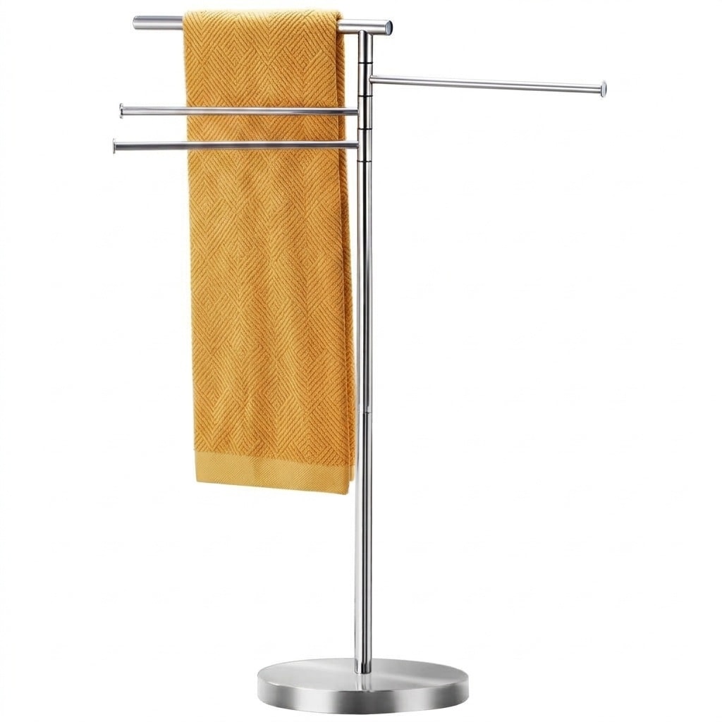 Etokfoks  4 Swivel Arms 40 Inch Freestanding Towel Rack in Chrome Stainless Steel with Weighted Base Modern Bathroom Holder