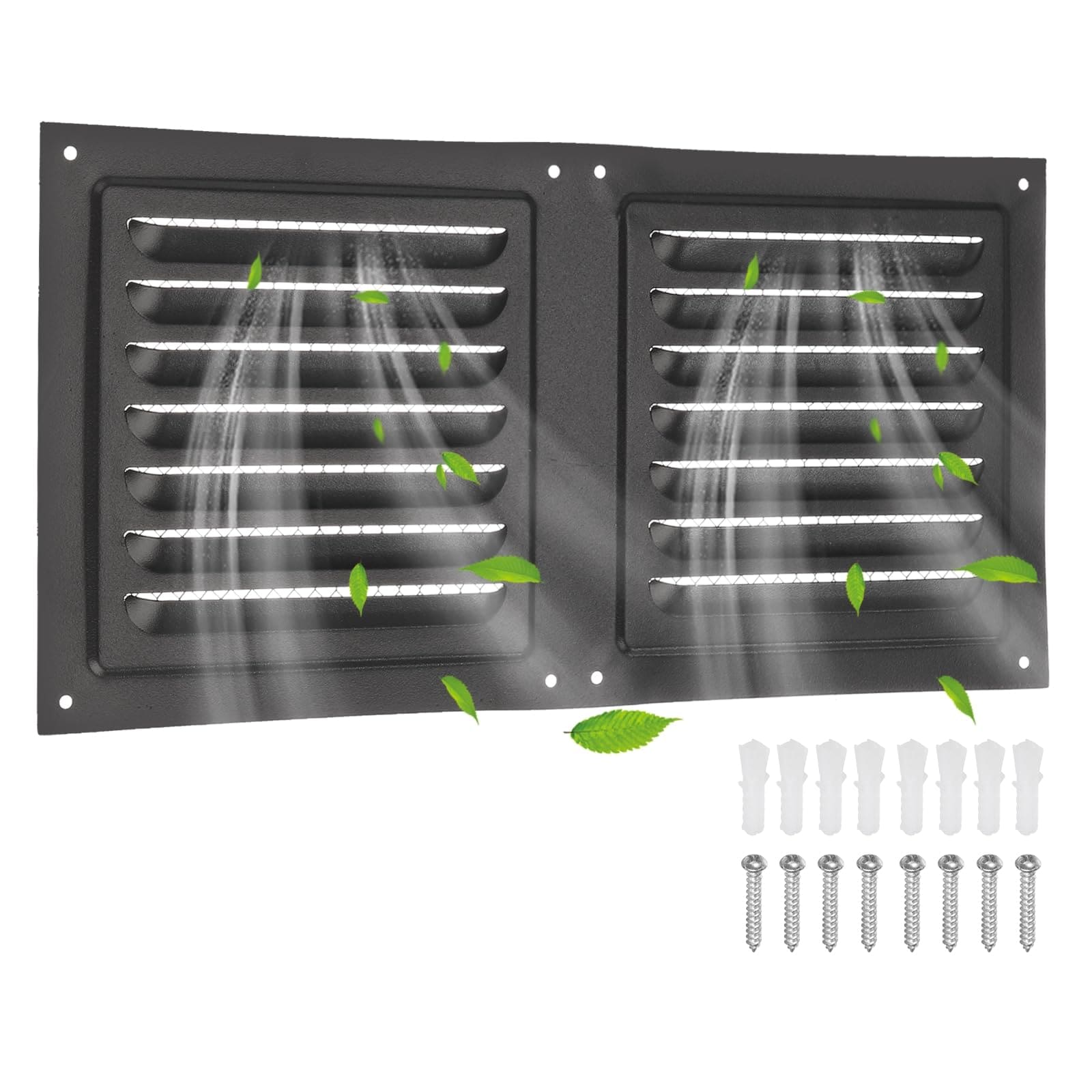 Phyfalip  Attic Vent Six Inch by Twelve Inch Stainless Steel Square Louver Gable Vent Grille with Built in Screen for Exterior Doors Wall House