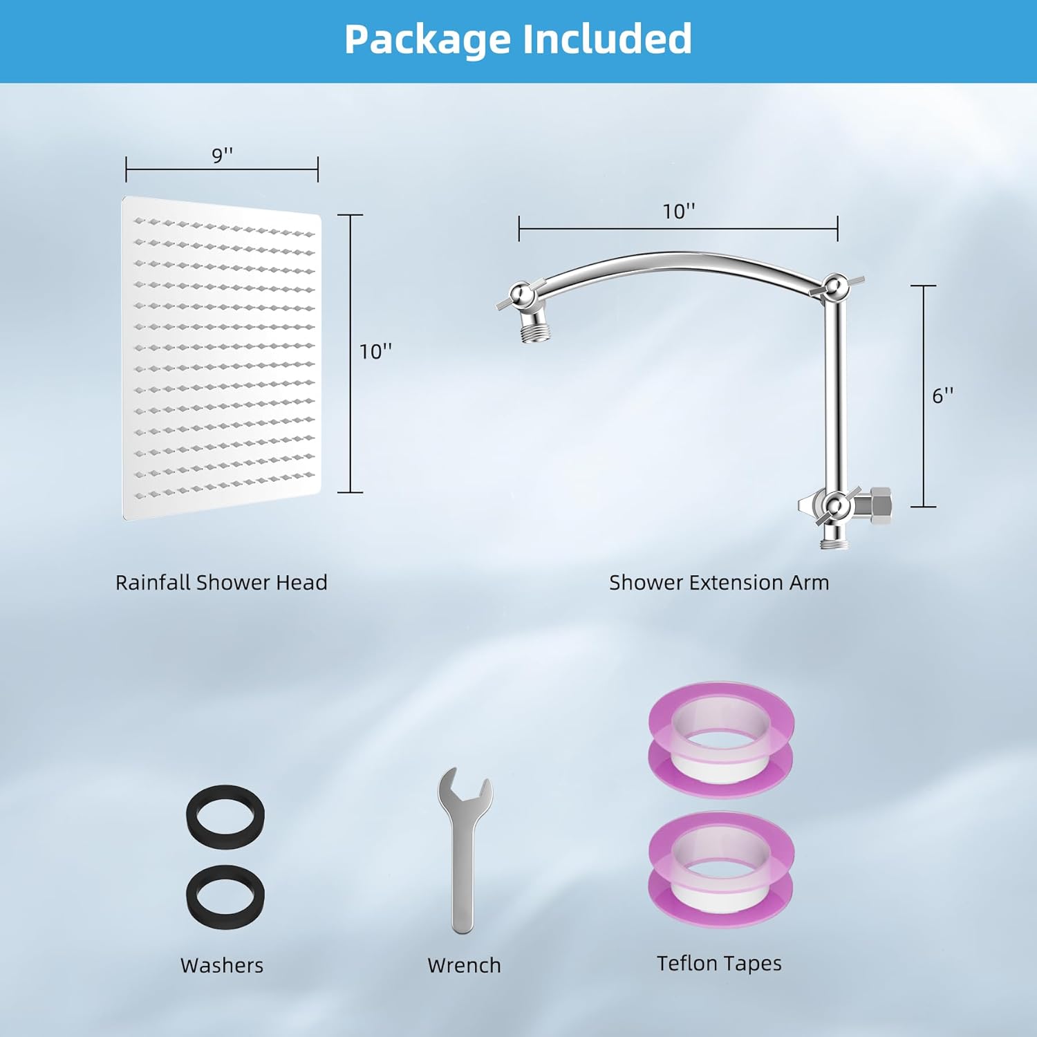 Hibbent All Metal Rain Shower Head 8 Inch High Pressure Rainfall Square ...