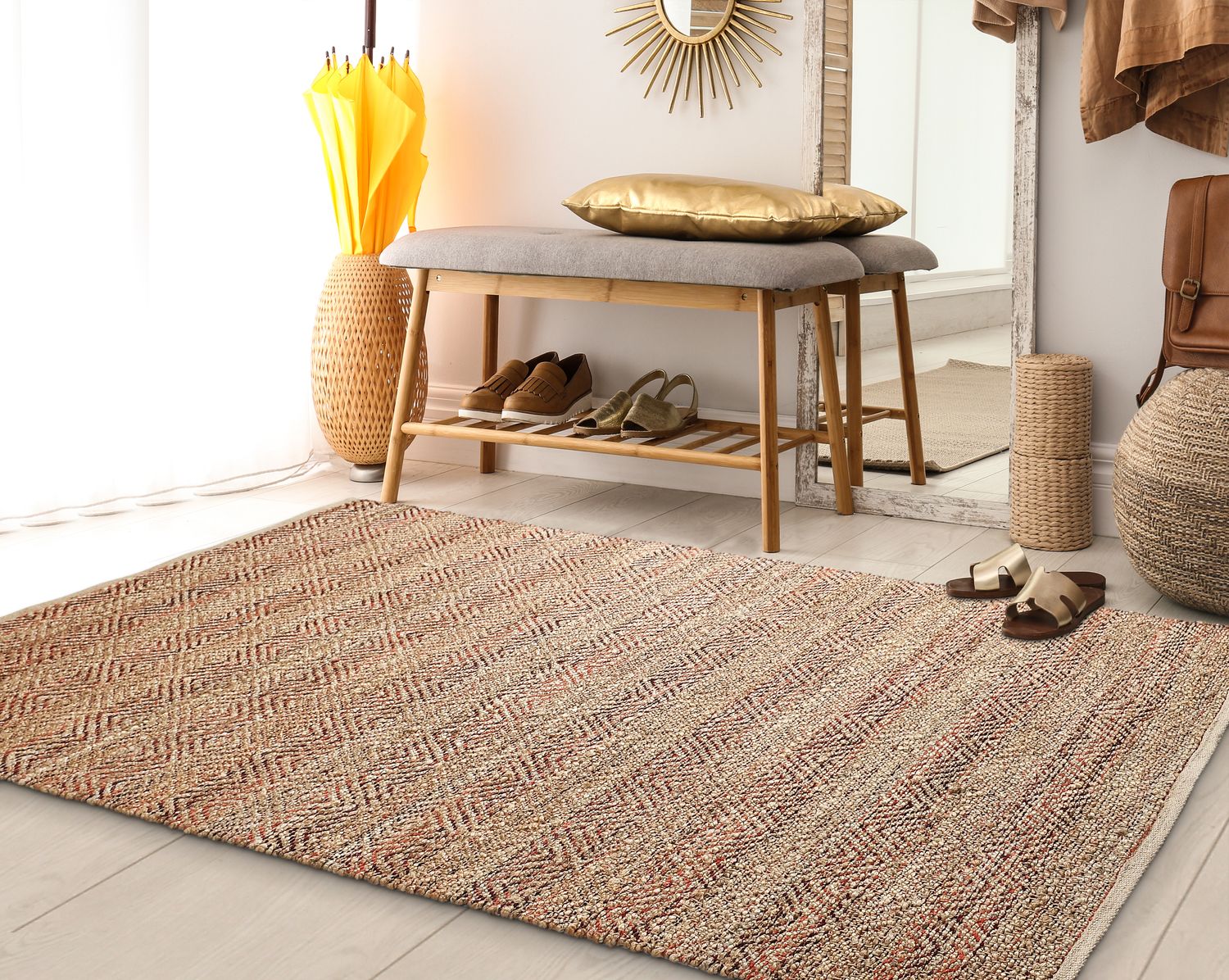 LR Home 3496A5984934J8 8 X 10 (ft) Jute Natural/Burgundy Indoor Geometric Area Rug
