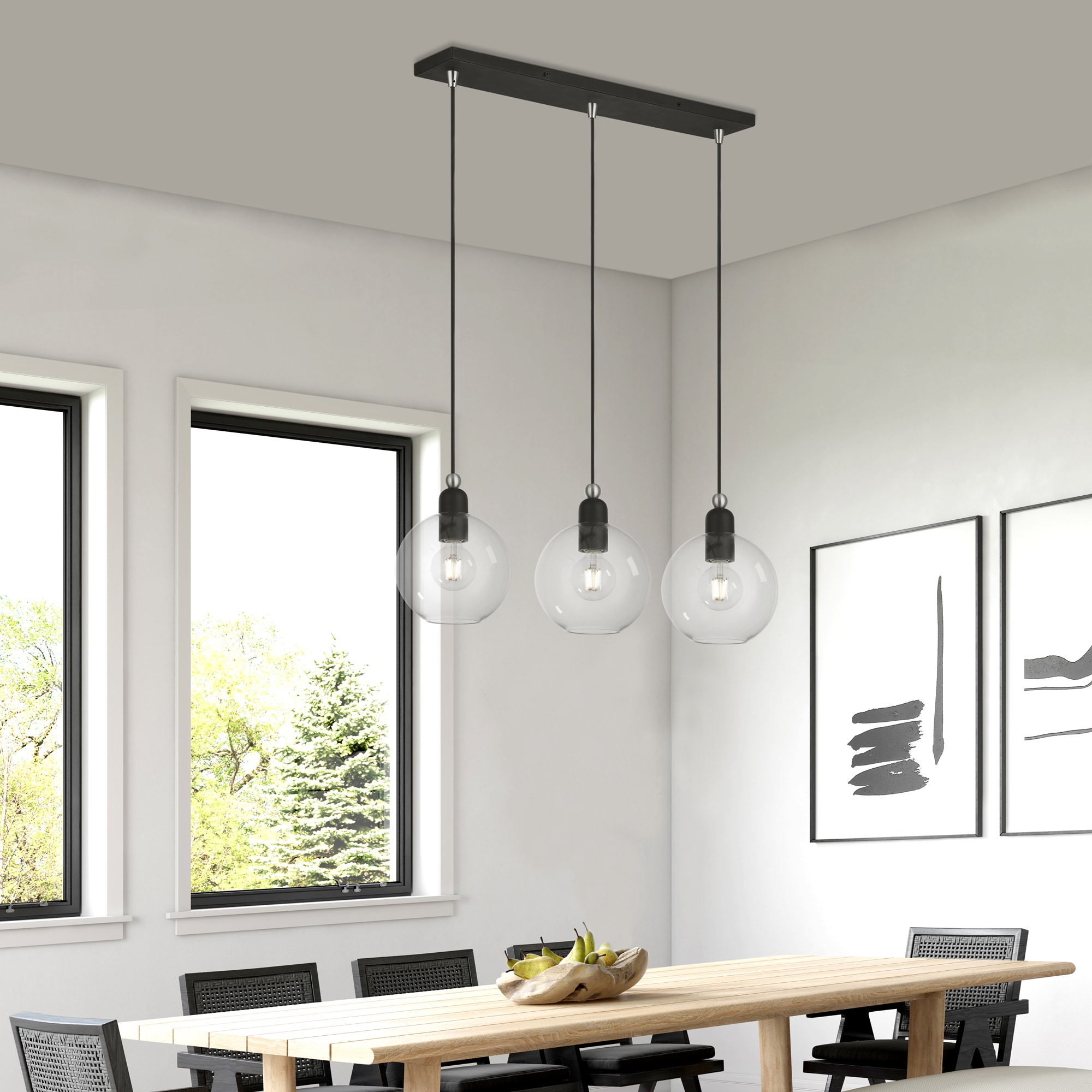 Downtown Black and Brushed Nickel 3-Light Chandelier with Clear Glass Shades