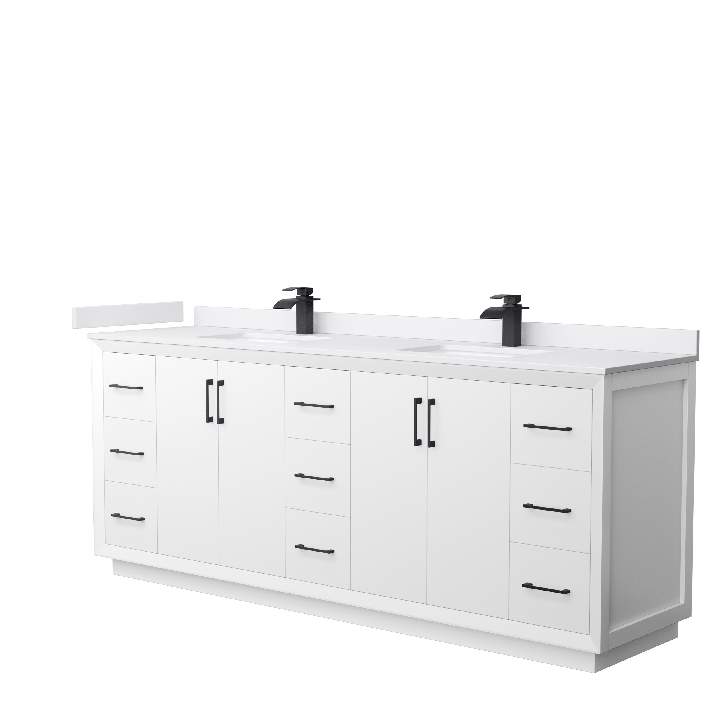 Wyndham Collection WCF414184DWBWCUNSMXX Strada 84-in White with Matte Black Trim Undermount Double sink Bathroom Vanity with White cultured marble Cultured marble Top