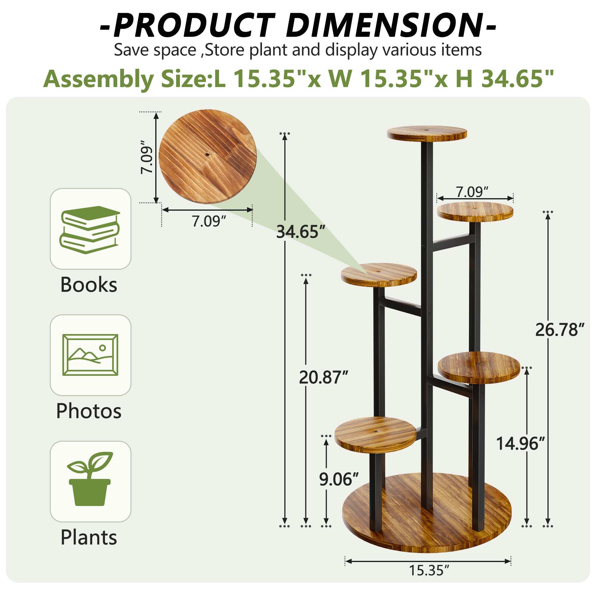 Vecelo LOE-ET-WPF03-BRN Plant-Stand - View #4