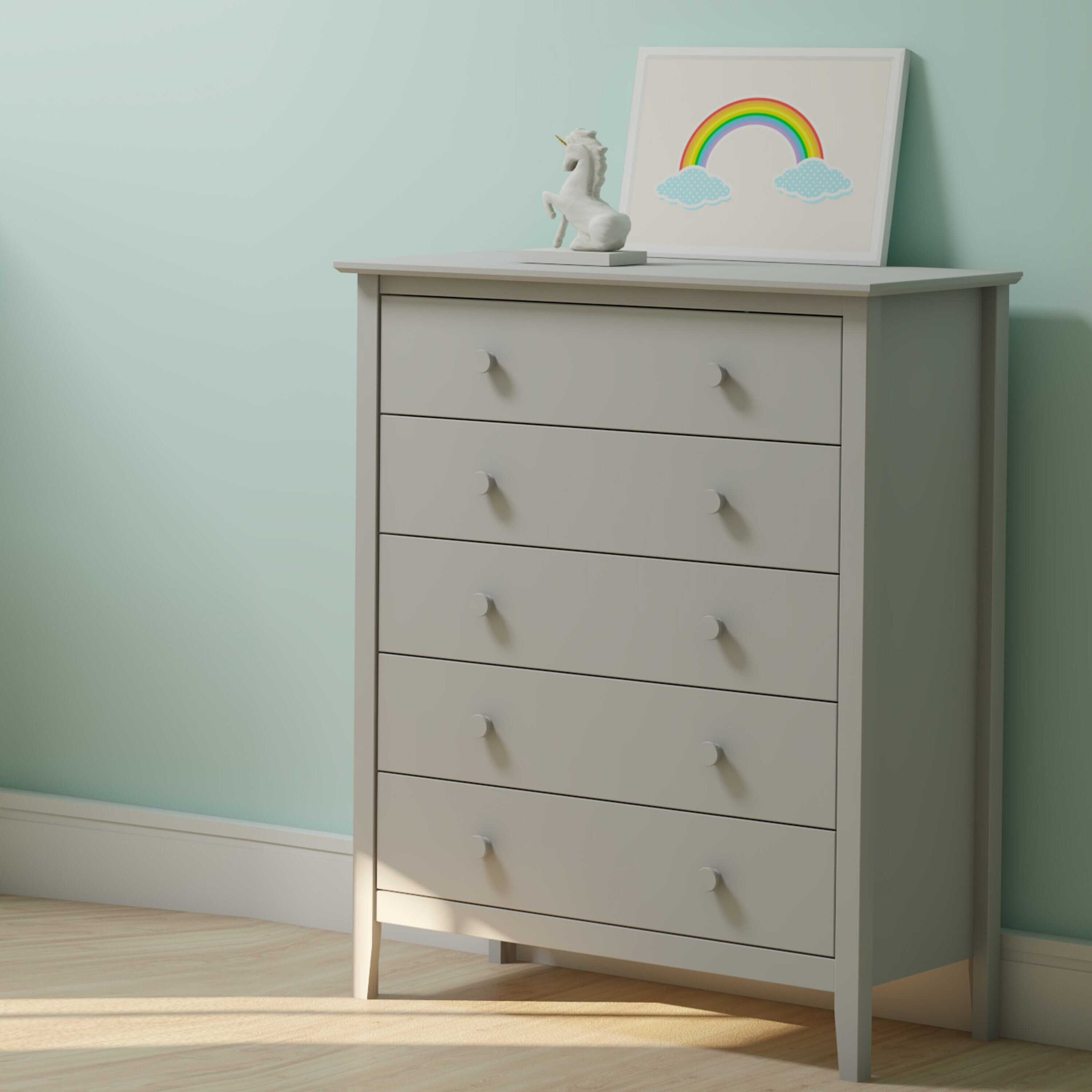 Dove Gray Pine 5-Drawer Chest