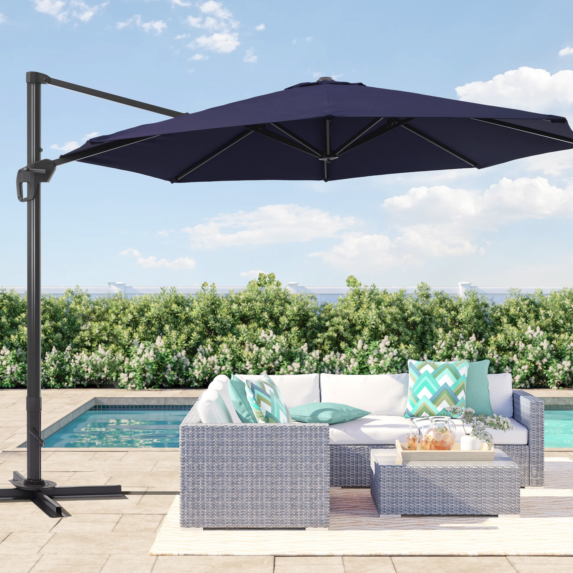 Sonkuki 11-ft Aluminum Blue No-tilt Cantilever Patio Umbrella with Base  SD-ZD11BL at Lowes.com