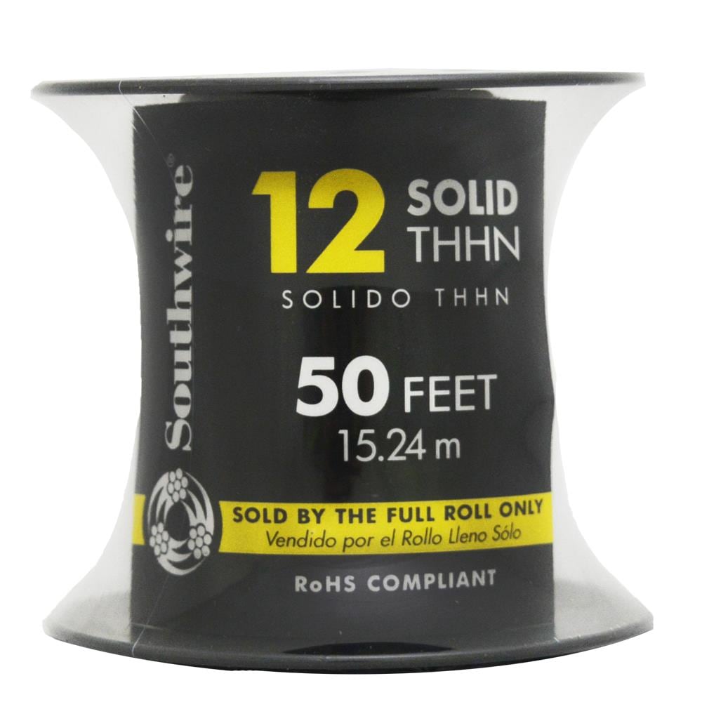 Southwire 50-ft 12-AWG Black Solid Copper Thhn Wire (By-the-roll) in ...