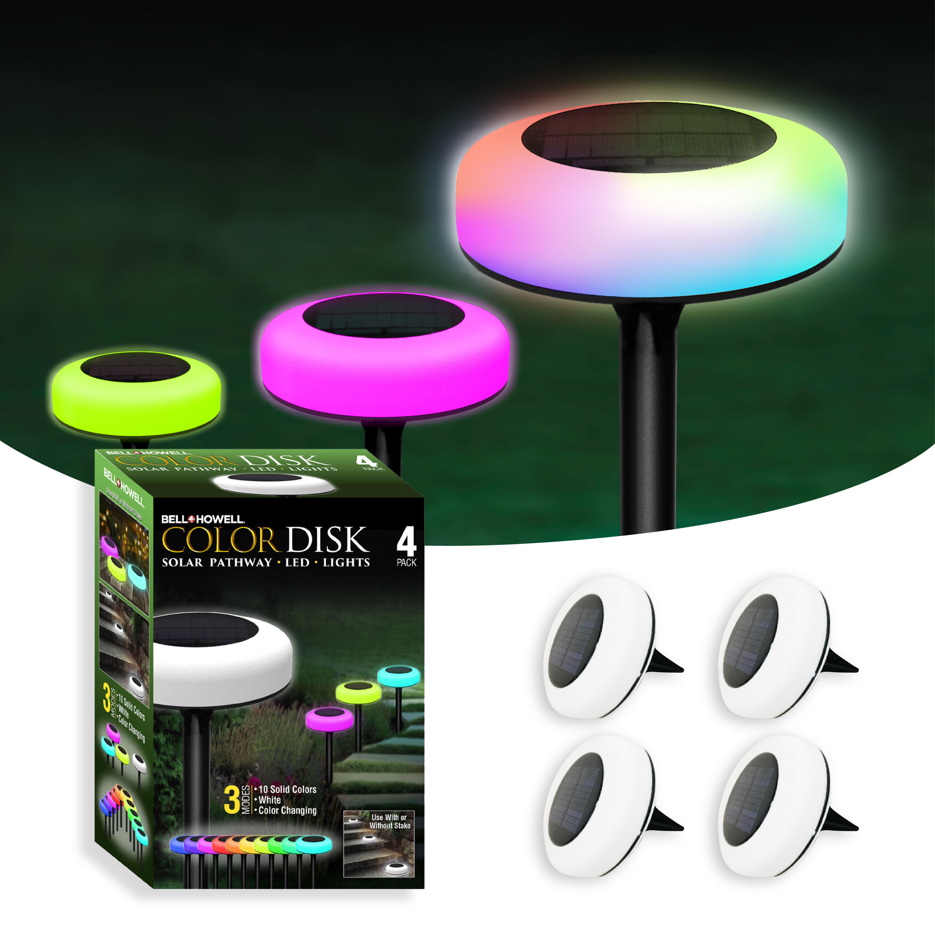 4 -Pack Pathway Lights Color Changing 20 -Lumens White/black Solar LED Outdoor Path Light Kit (