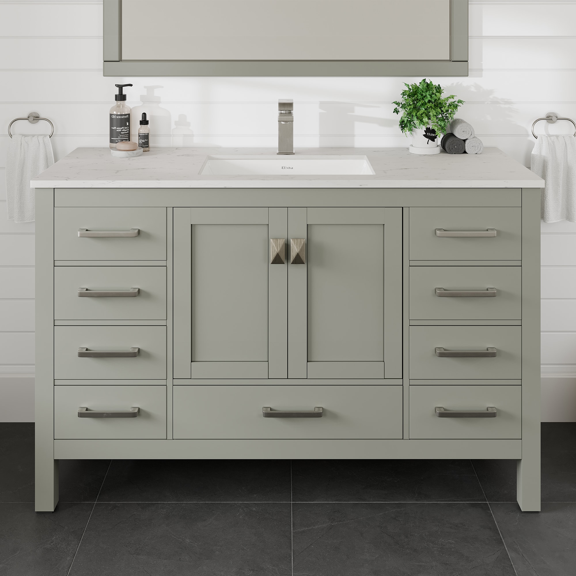 Eviva TVN414-54X18GR-Q London 54-in Gray Undermount Single Sink Bathroom Vanity with White Quartz Top