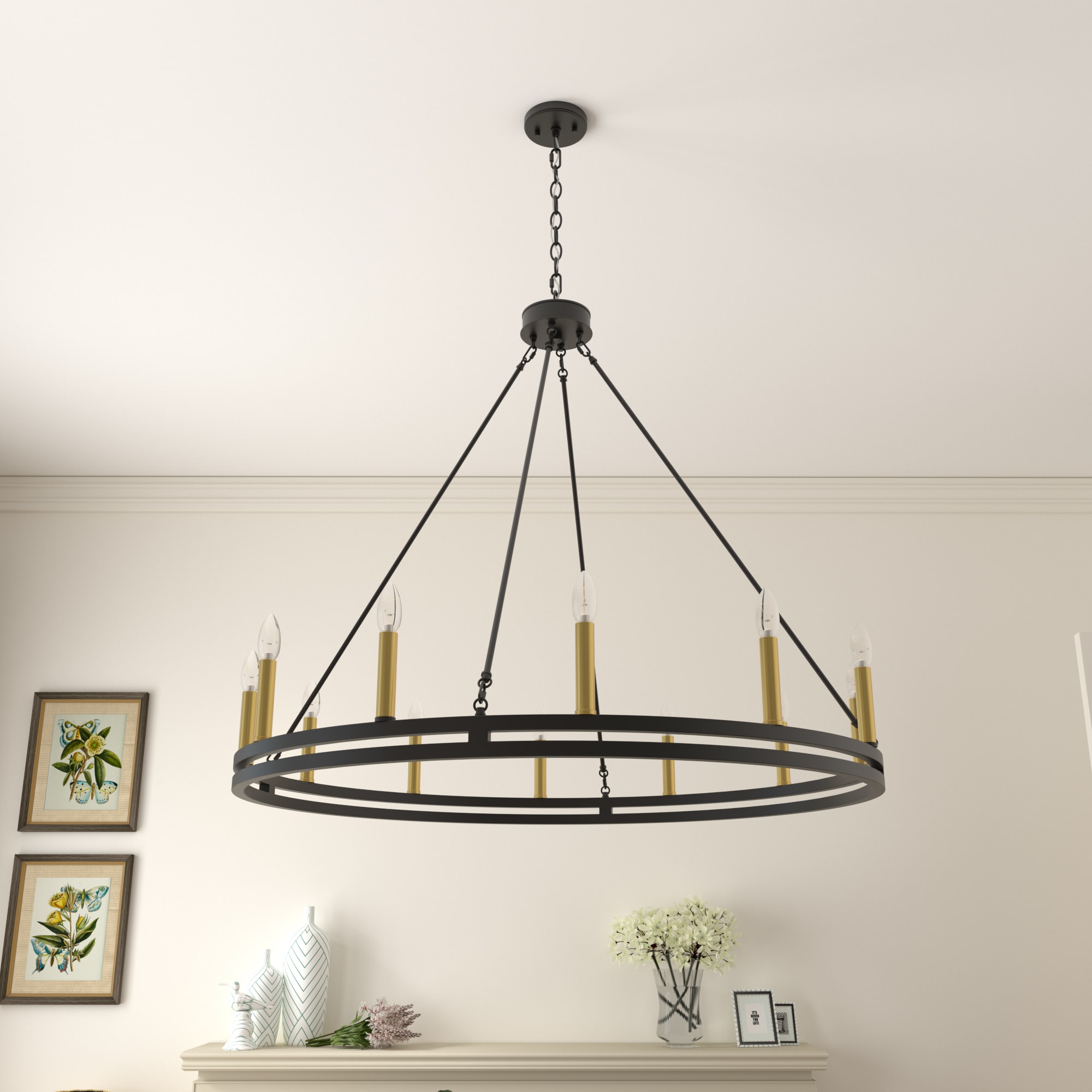 ACROMA 2080812AZBG Denver 12 -Light Matte Black Farmhouse Bare bulb For Use in Bedrooms, Dining Rooms, Foyers, Kitchens, Living Rooms Chandelier
