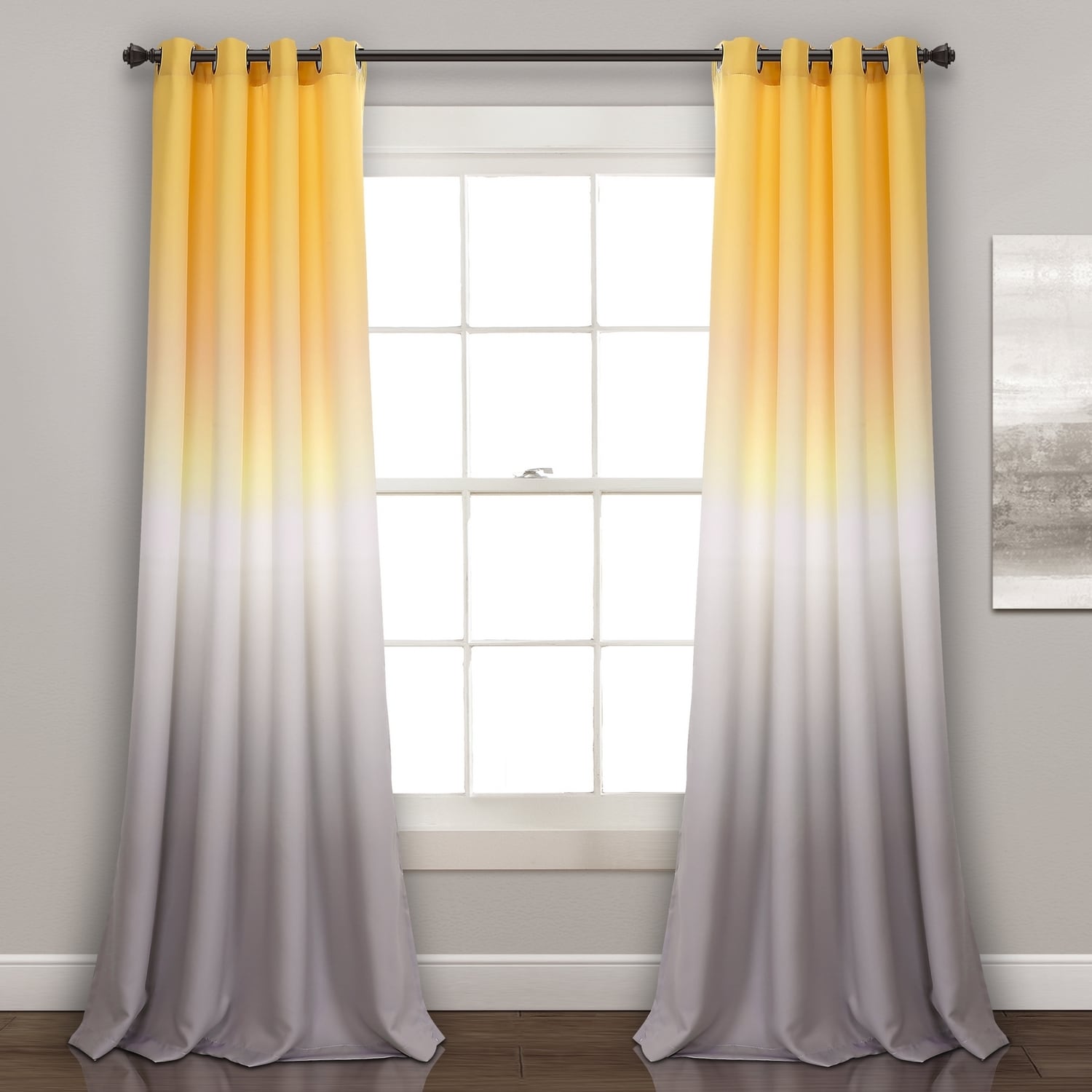 Lush Decor 16T002417 84-Inches Yellow Ombre Light filtering Grommet Curtain panel pair