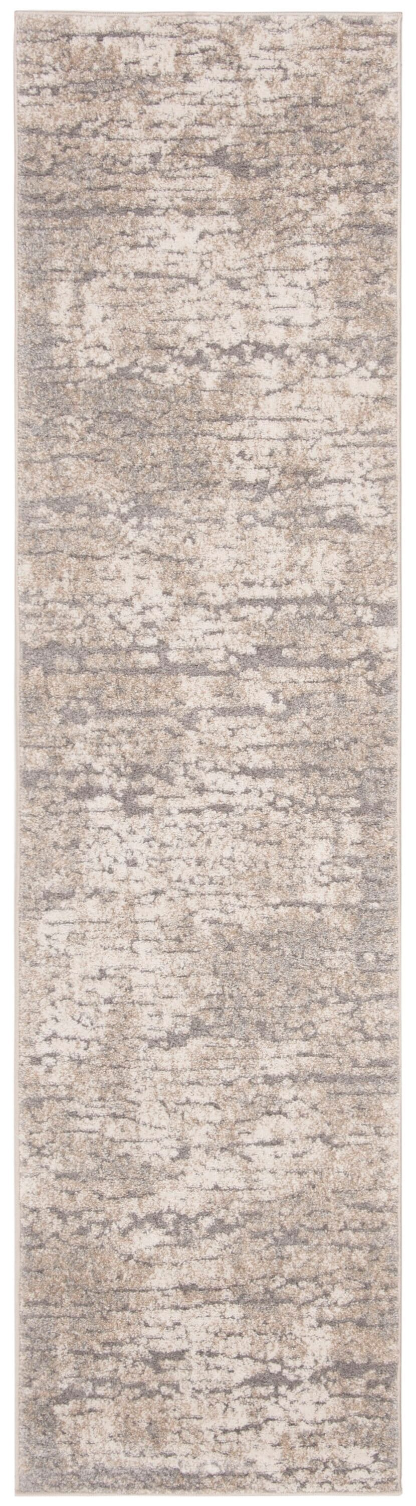 Abstract Ivory and Taupe Synthetic 2' x 8' Easy-Care Runner Rug
