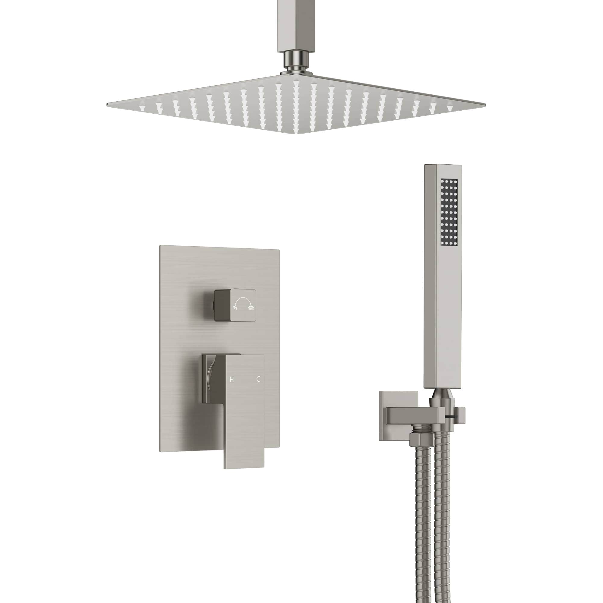 EVERSTEIN SFS1001-NK10 Pressure-Balanced Rain Shower Faucet System with 10-in Handheld Spray Head and Rough-In Valve in Brushed Nickel