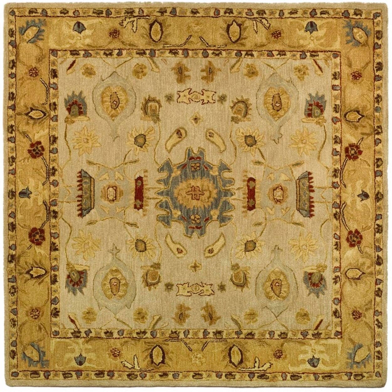 Elegant Ivory and Gold Hand-Tufted Wool Square Rug