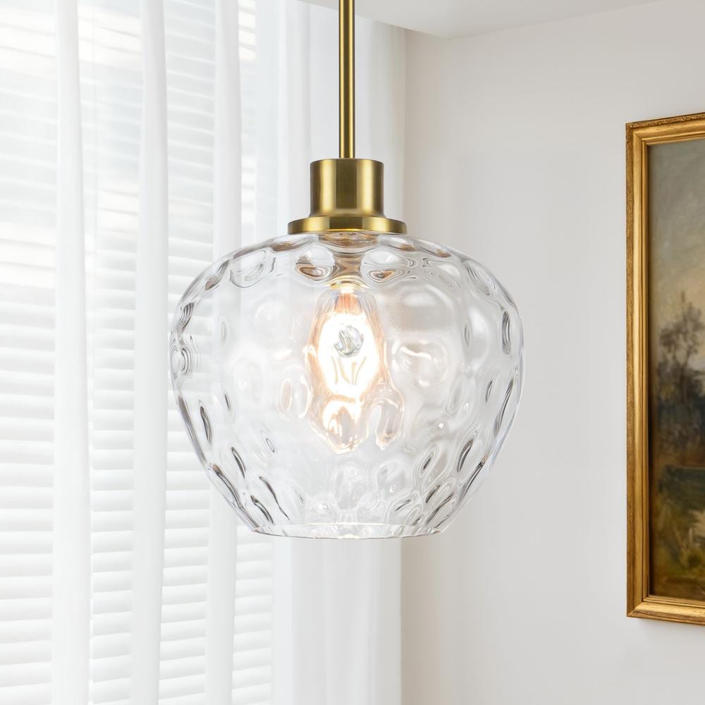 Henveton Jasslynn 1-Light Modern Gold Adjustable Height Pendant Light with Apple-shaped Hammered Glass for Kitchen Island Bedroom