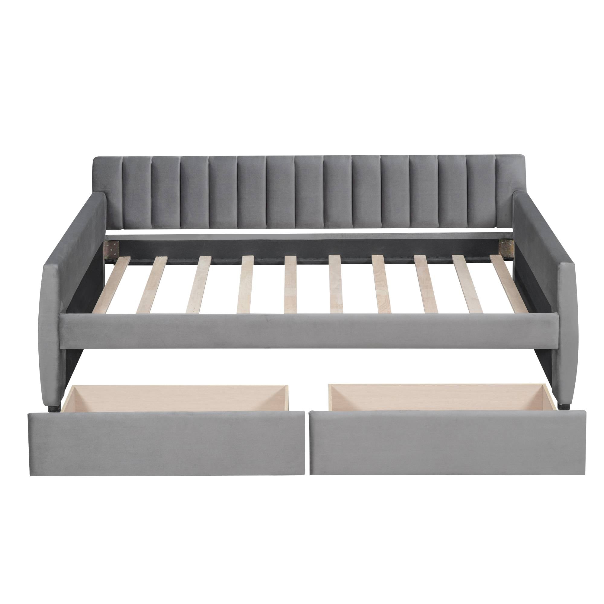 Yiekholo Gray Twin Upholstered Daybed With Storage In The Beds ...