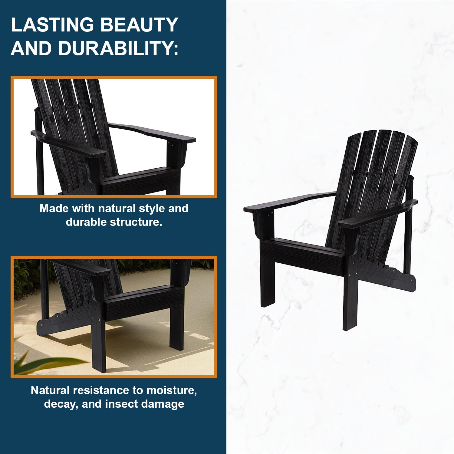 Black Cedar Wood Mid-Century Modern Adirondack Chair
