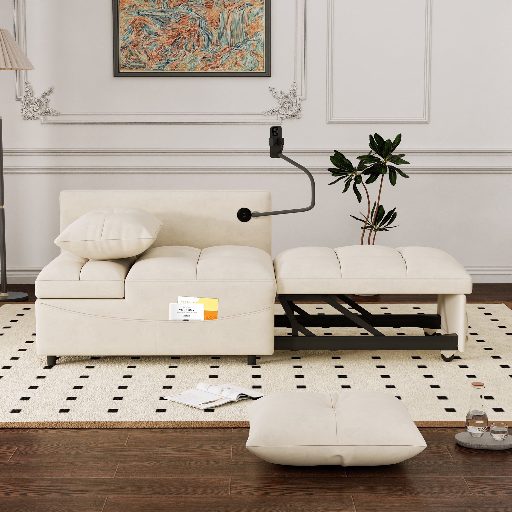 Bybafun YC5200028 Beige Contemporary/Modern Velvet Sofa bed