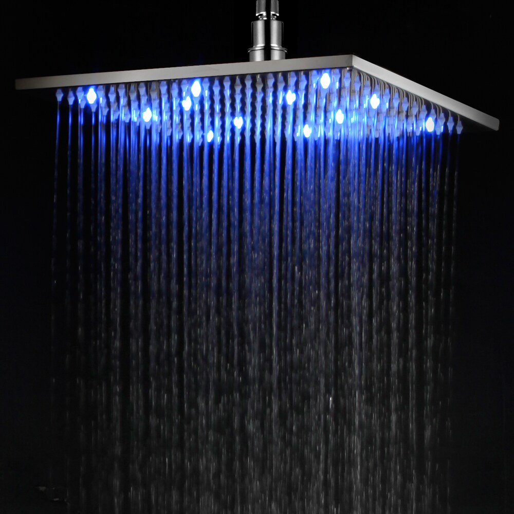 Polished Chrome 12" Square LED Rain Shower Head