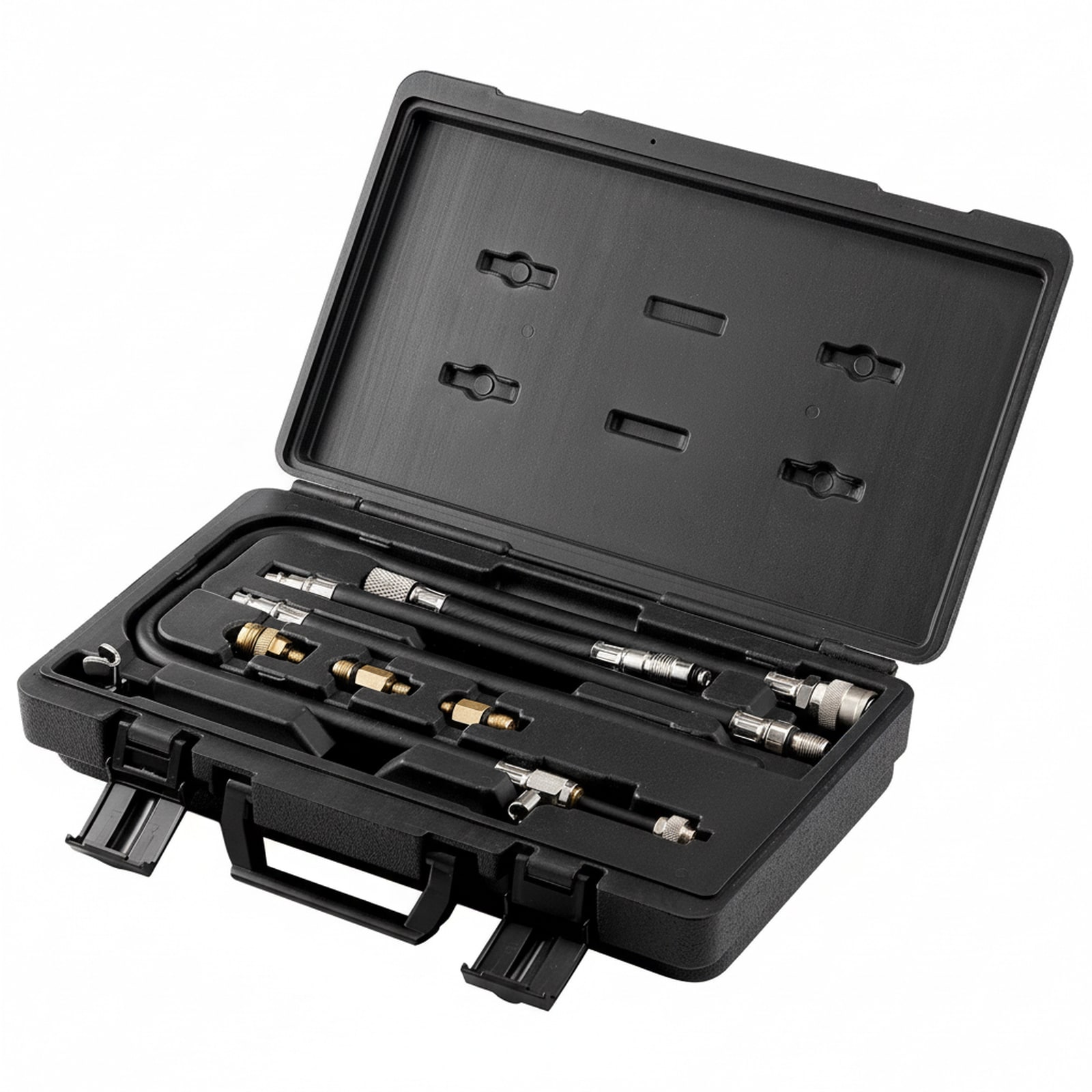 GIVIMO 9-Piece Automotive Engine Compression Tester Adapter Kit with Dual Scale 0-300 psi and 0-2000 kPa Gauge 25-in Long Reach Hose Five 18-mm 12-mm and 10-mm Thread Adapters Quick Connect Fittings Replaceable Seal Set and Storage Case