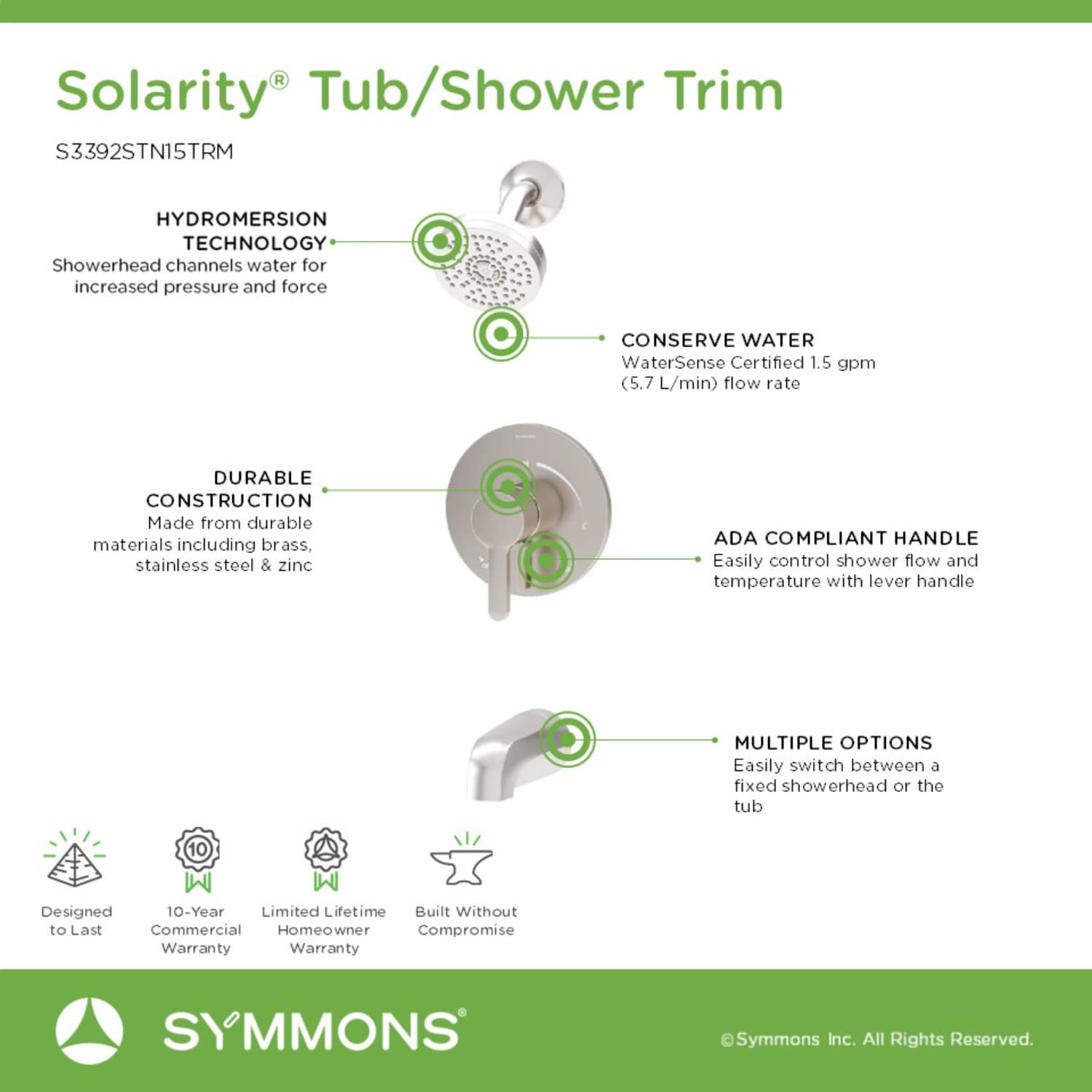 Symmons S3392STN15TRM Tub-Shower-Faucets - View #3