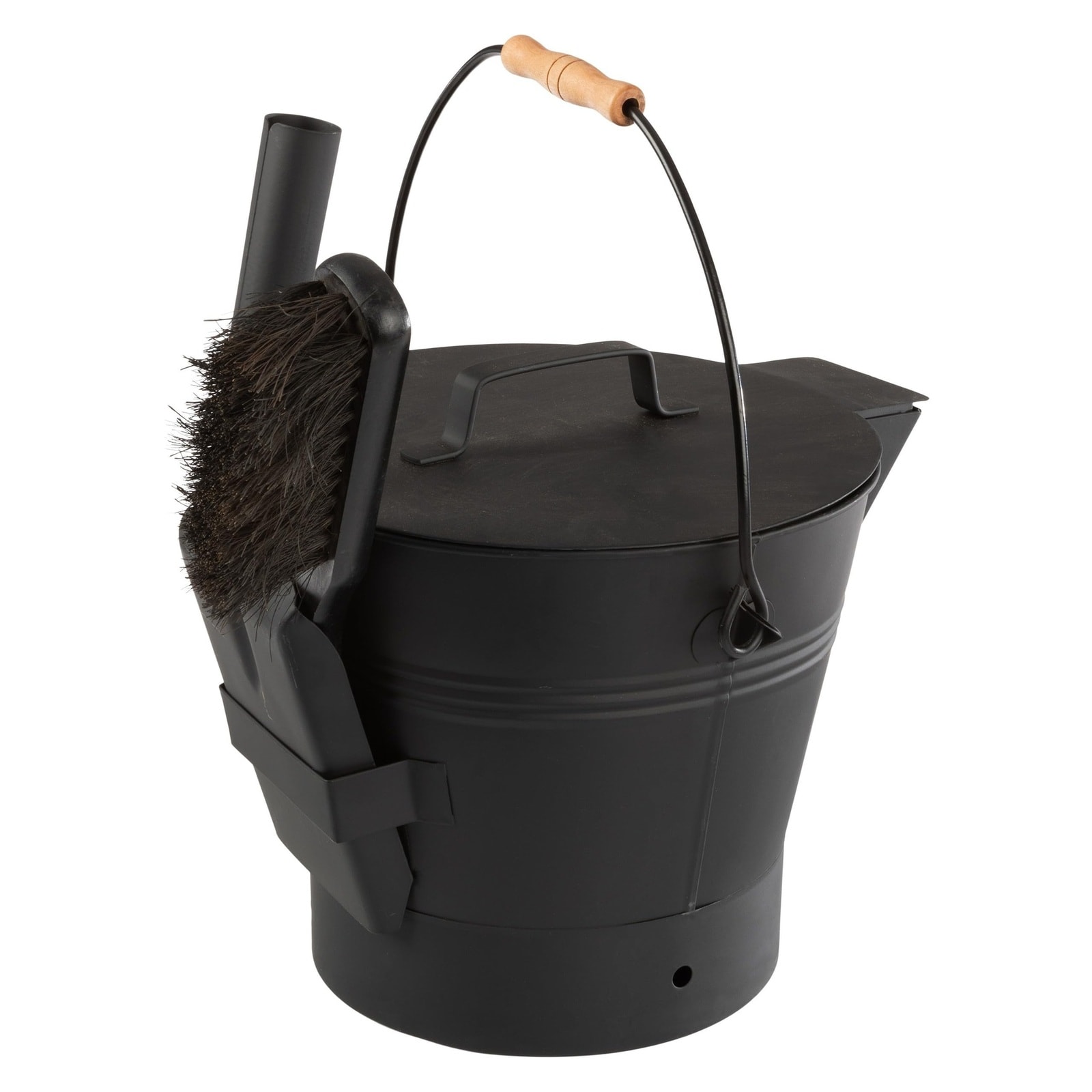 Justincity  Metal Ash Bucket with Lid Broom and Shovel for Fireplace Firepit and Wood Stove Ash Disposal Black 2.11 Gallon Capacity