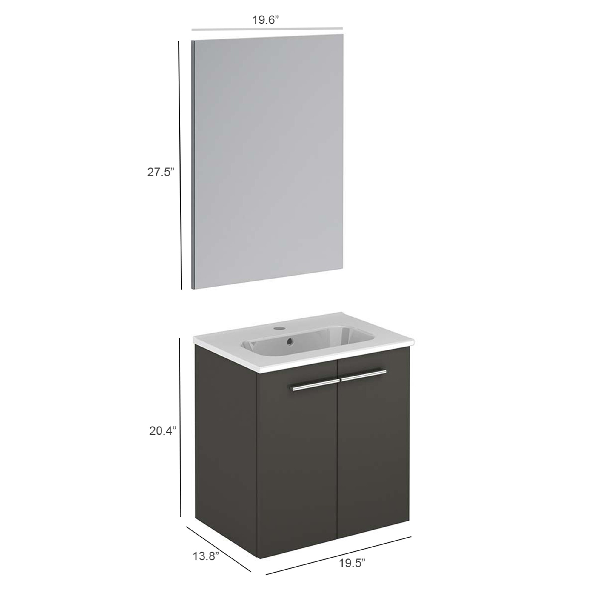 WS Bath Collections Start 20-in Gloss White Single Sink Bathroom Vanity with Ceramic White Ceramic Top (Mirror Included)