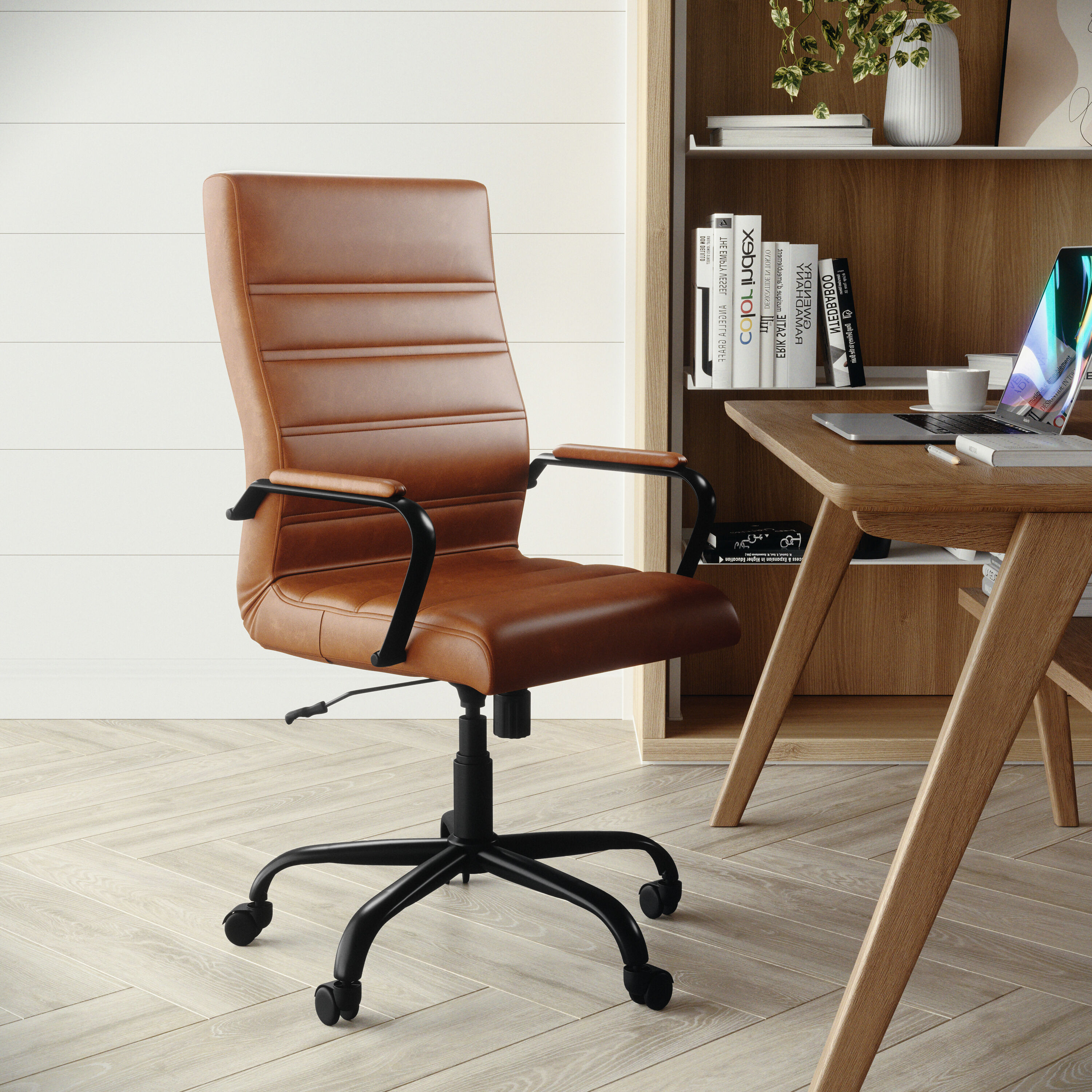 Brown LeatherSoft High-Back Executive Swivel Office Chair with Metal Frame