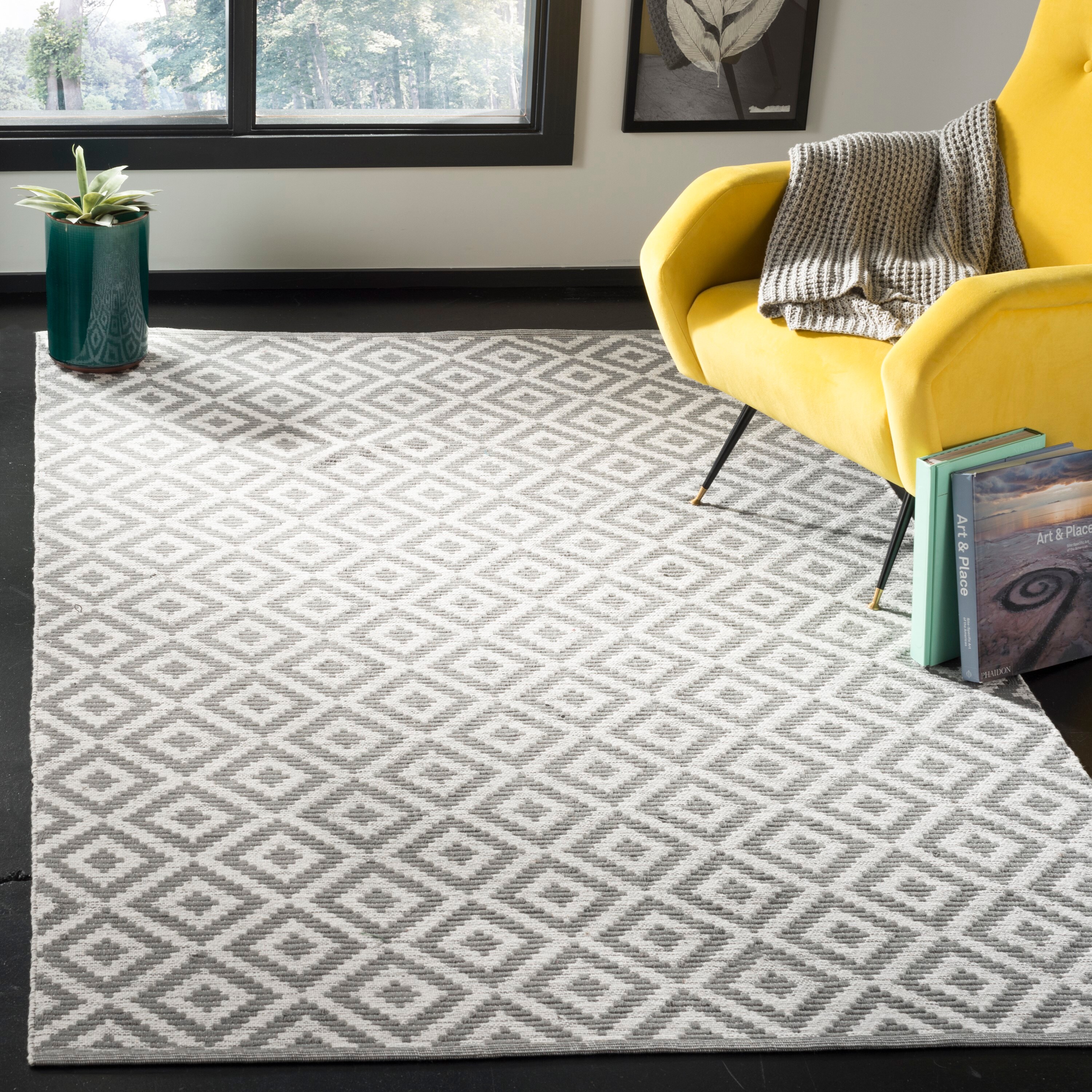 Safavieh MTK613M-3 Montauk Kare 3 x 5 (ft) Cotton Gray/Ivory Rectangular Indoor Geometric Coastal Throw rug