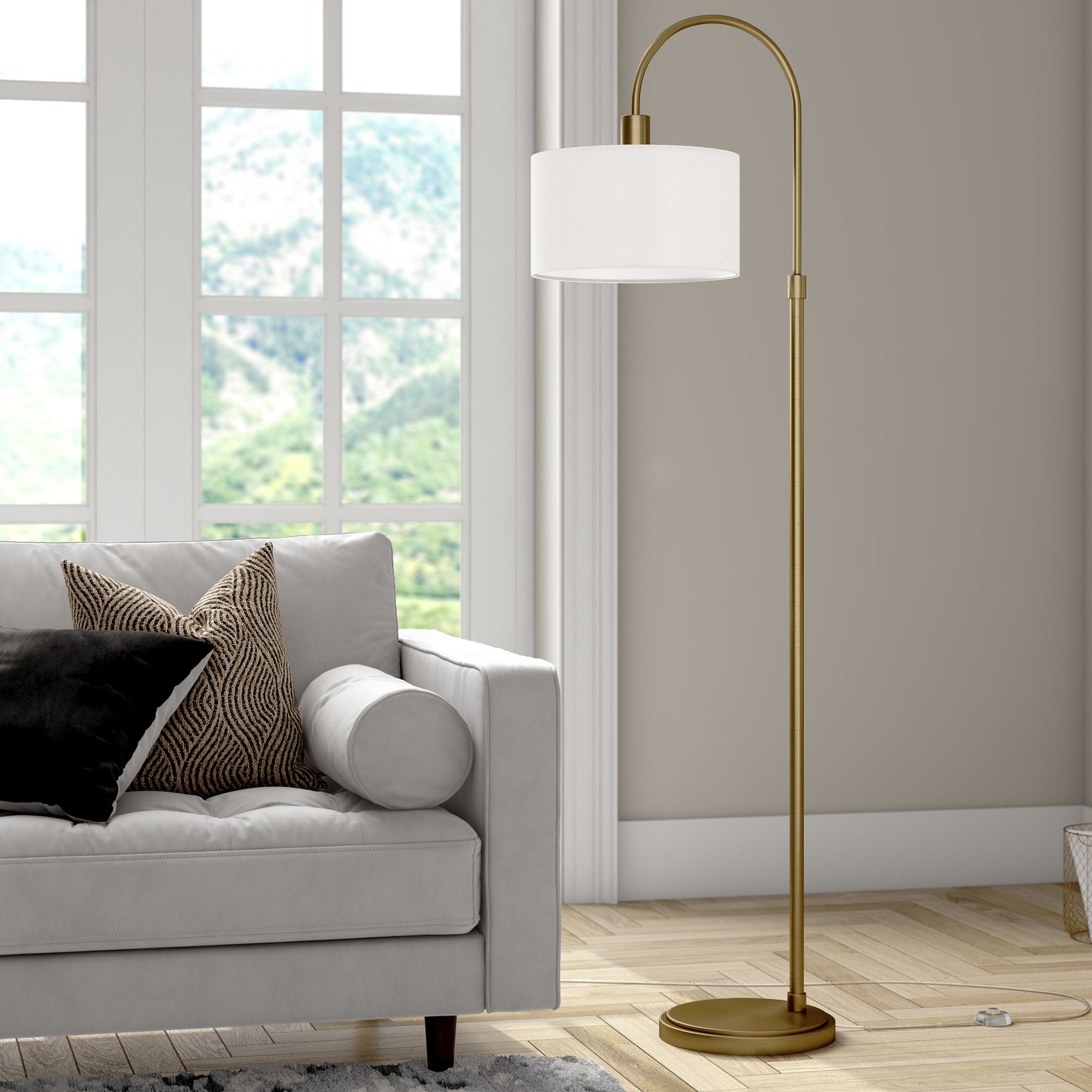 Hailey Home Derek 2300-in Brass Table Lamp with Fabric Shade in