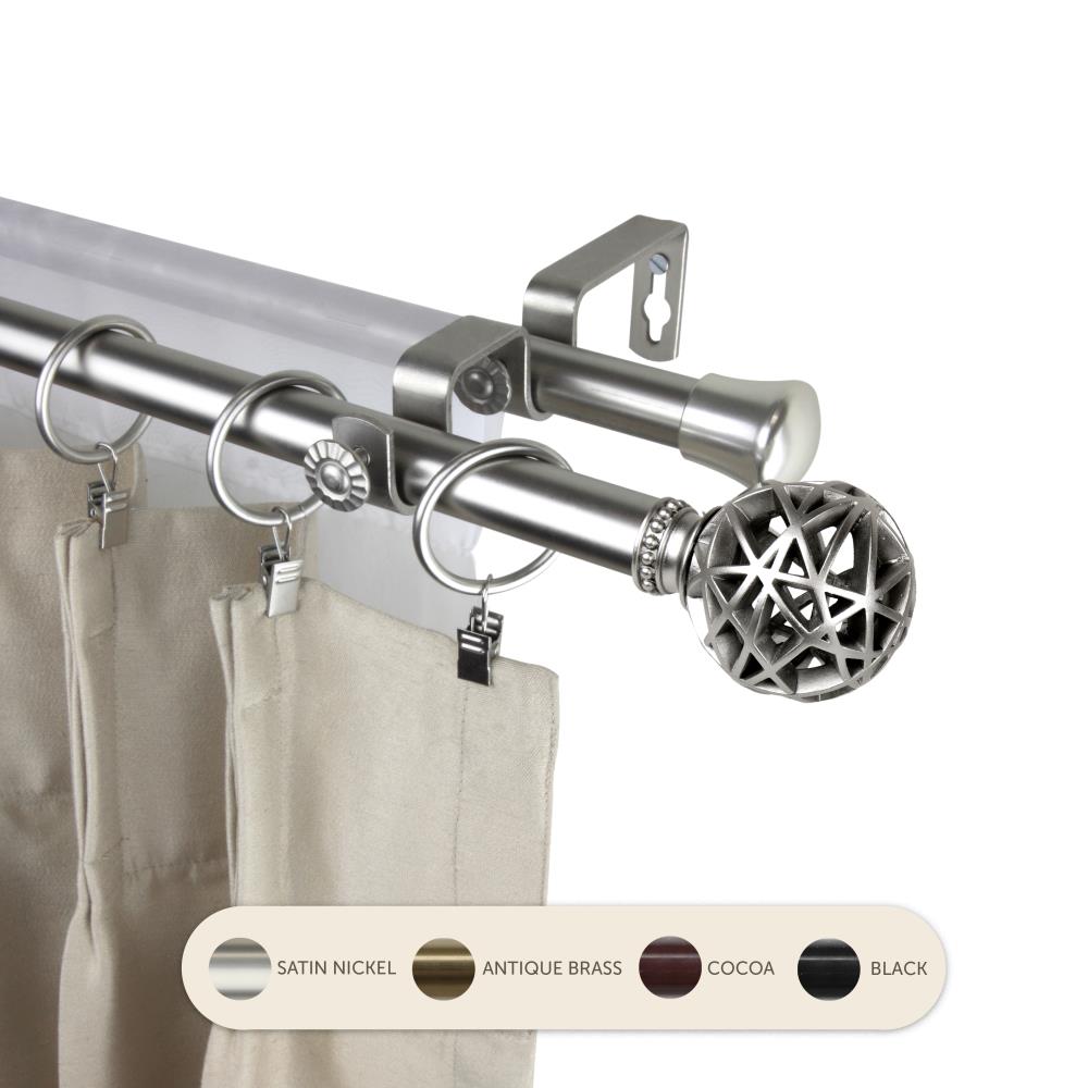 Hart & Harlow L4788-665 13/16-in Teagan 66-in to 120-in Satin nickel Steel Double curtain rod with Finials