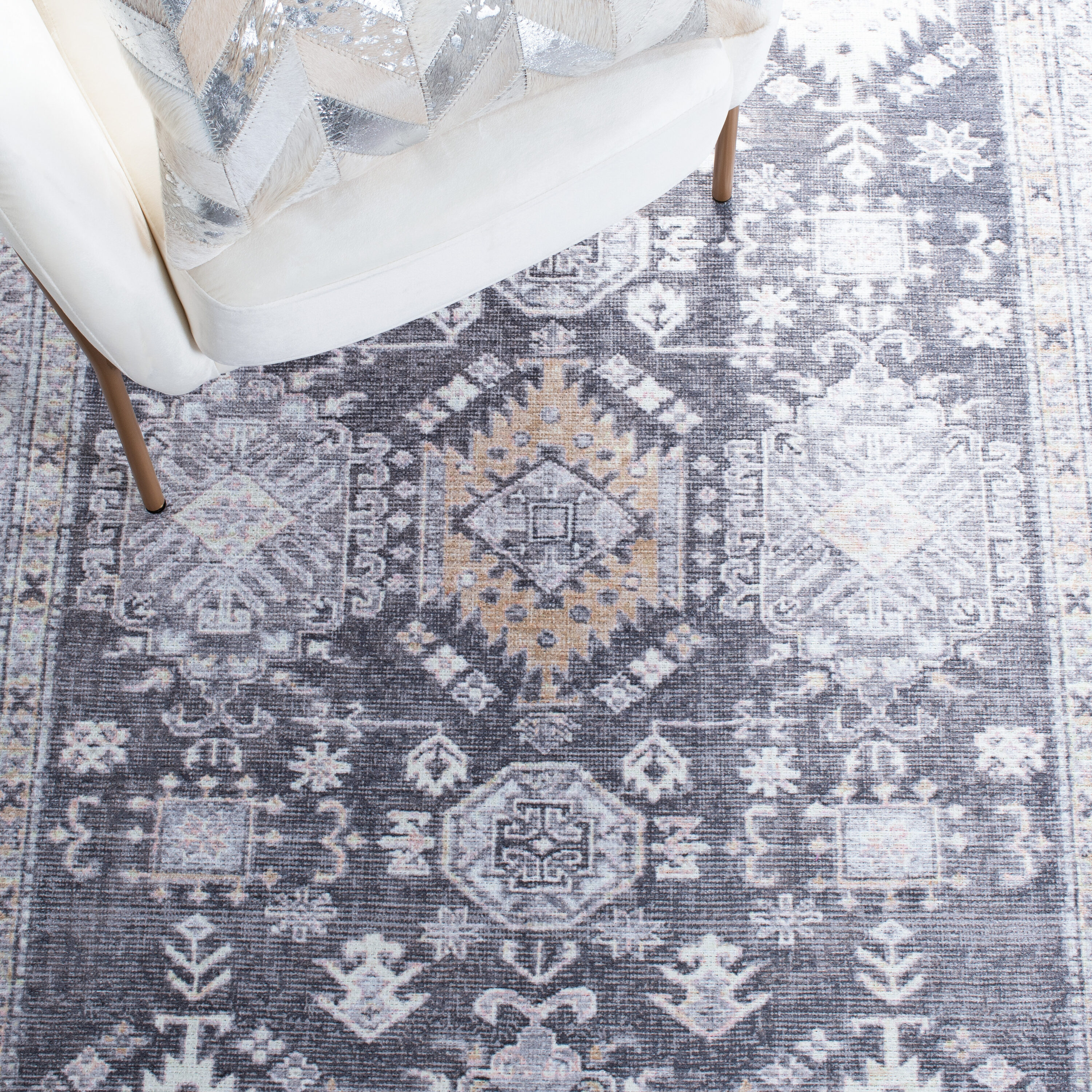 Serapi Gray and Beige Washable Rectangular Area Rug