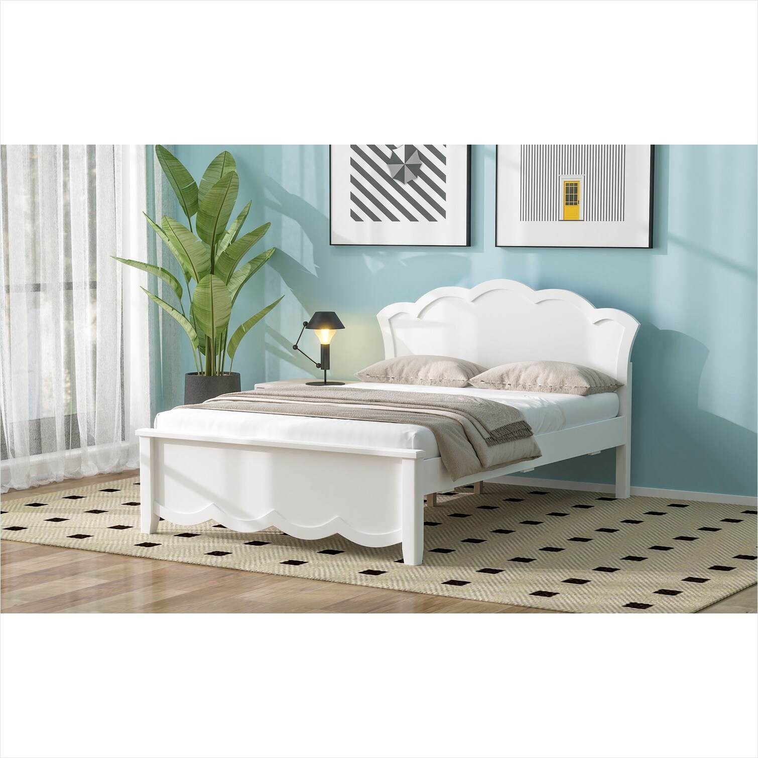 SunJet Full Size Platform Bed with Contoured Headboard White Finish ...