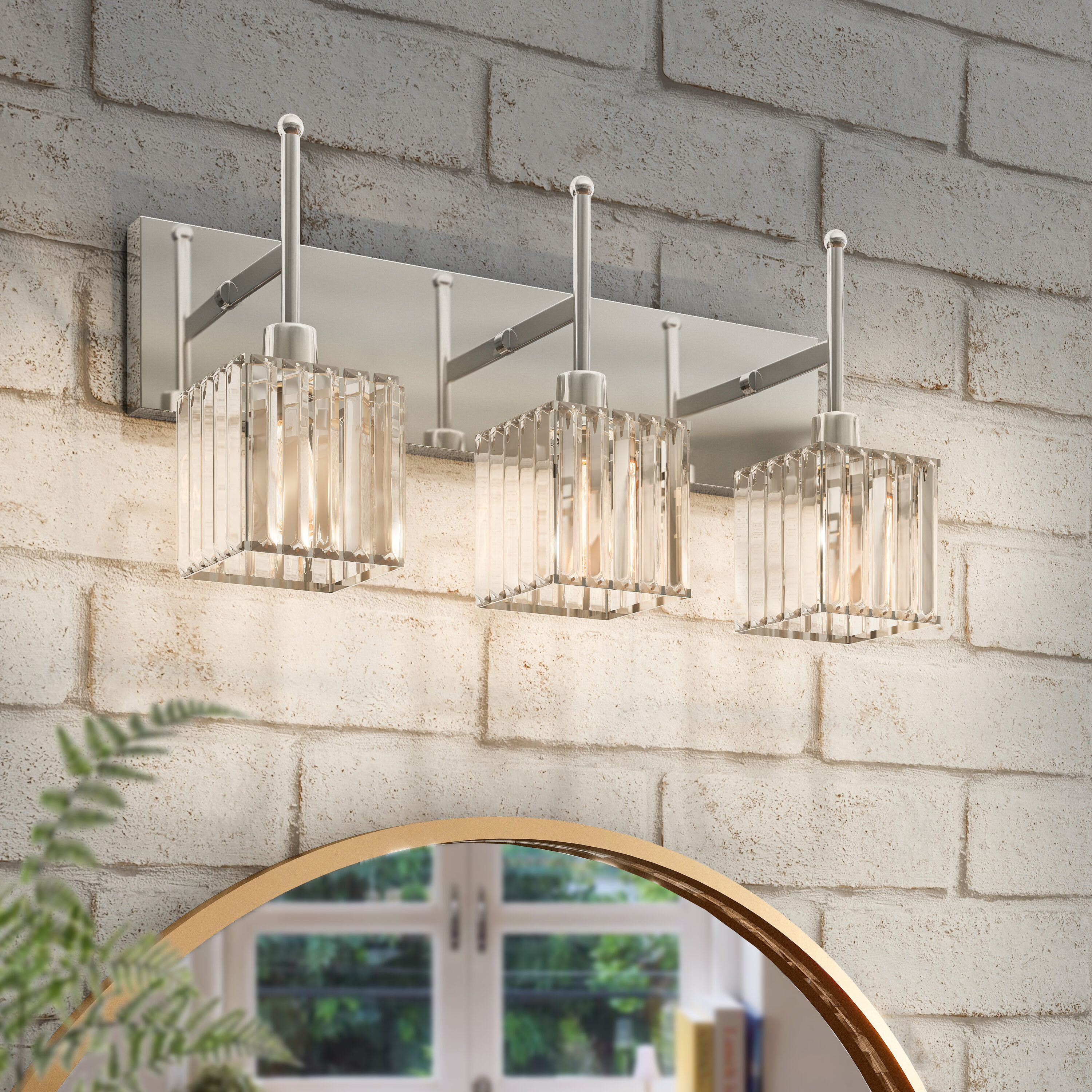 Dreamsidea Lyndon Bathroom Vanity Light 3-Light 18.6 Inch Multifaceted Clear Crystal Shade