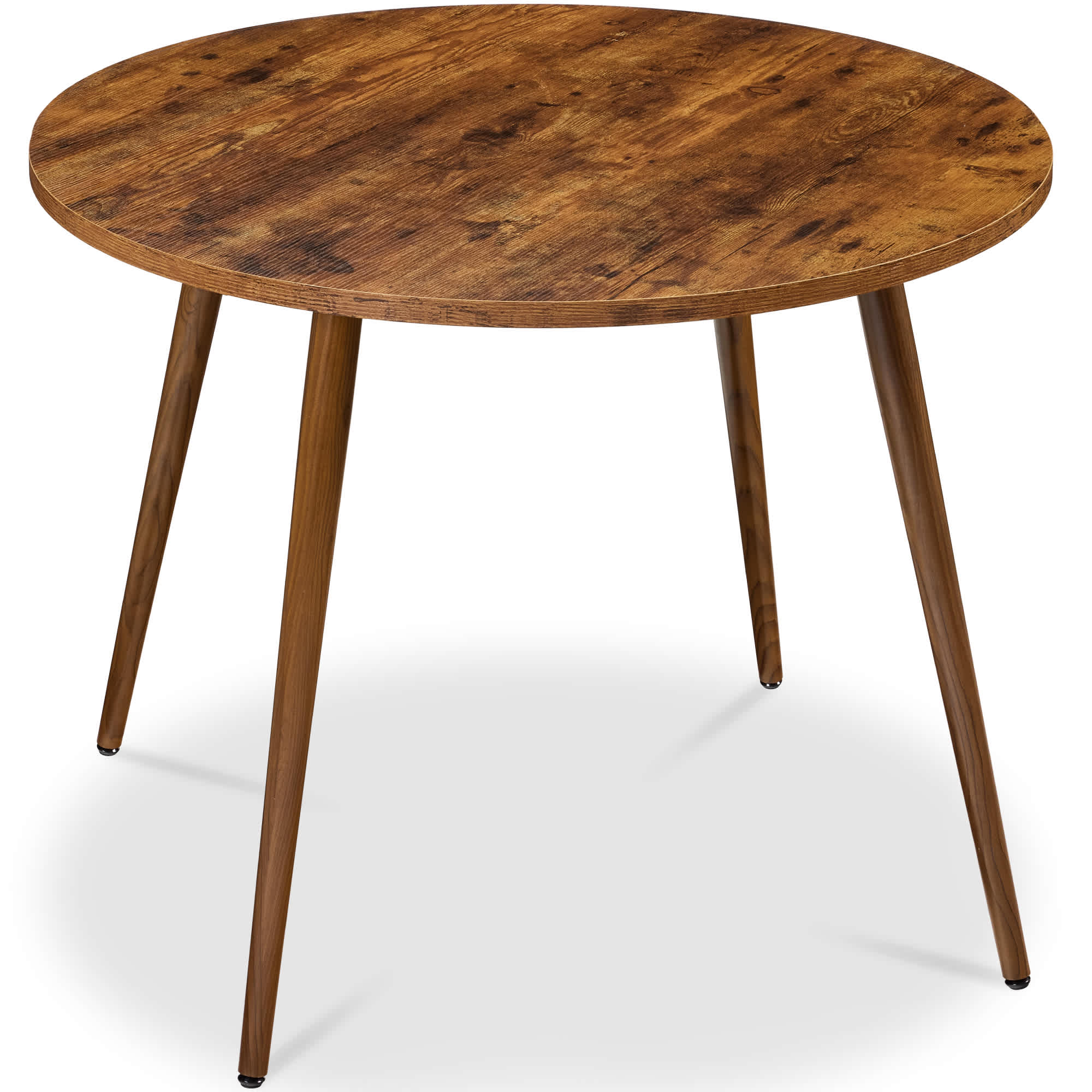 Best Choice Products  Round Mid-Century Modern 35.5in Dining Table Dinette for Home or Kitchen w/Wood Finish Steel Legs - Medium Brown