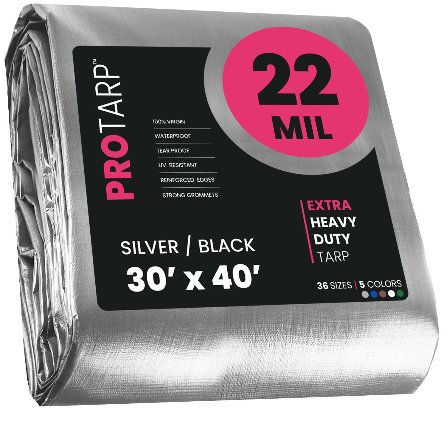 PROTARP PT-201-30X40 30-ft x 40-ft Silver Waterproof Commercial Polyethylene 22-Mils Tarp