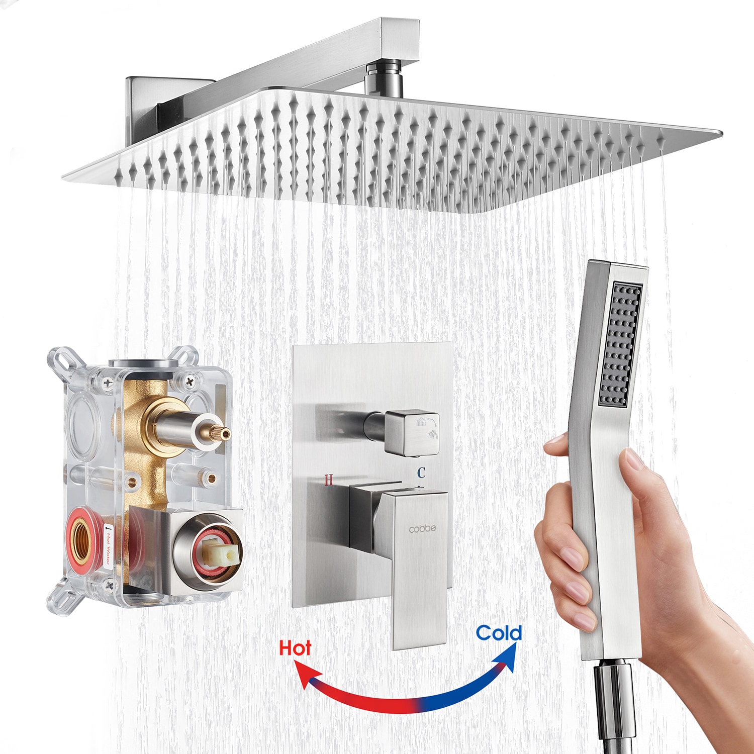 Cobbe Brushed Nickel 12-in Built-in Shower Faucet System With 2-way 