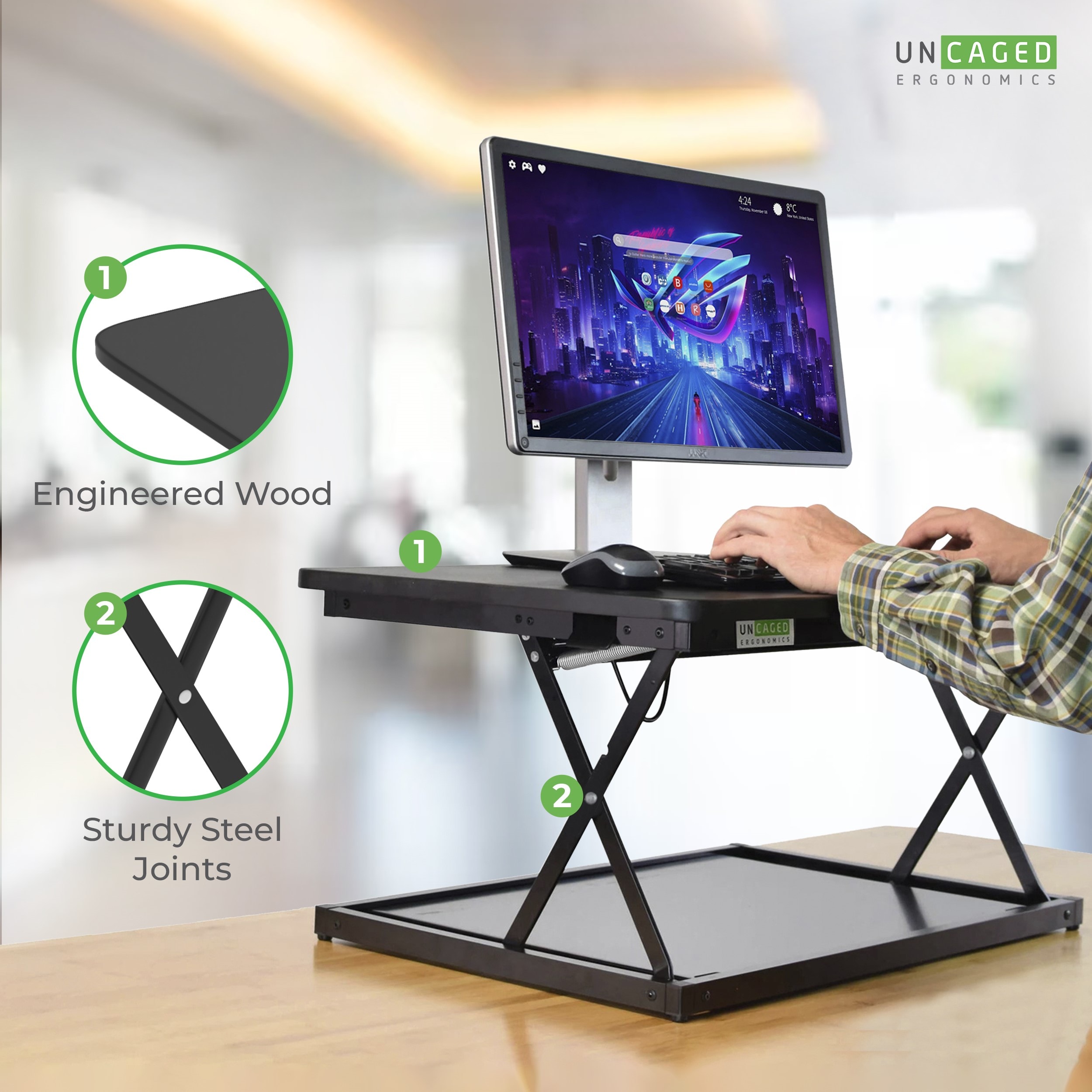 ErgoFlex Black Steel 27.5" Adjustable Height Standing Desk Converter
