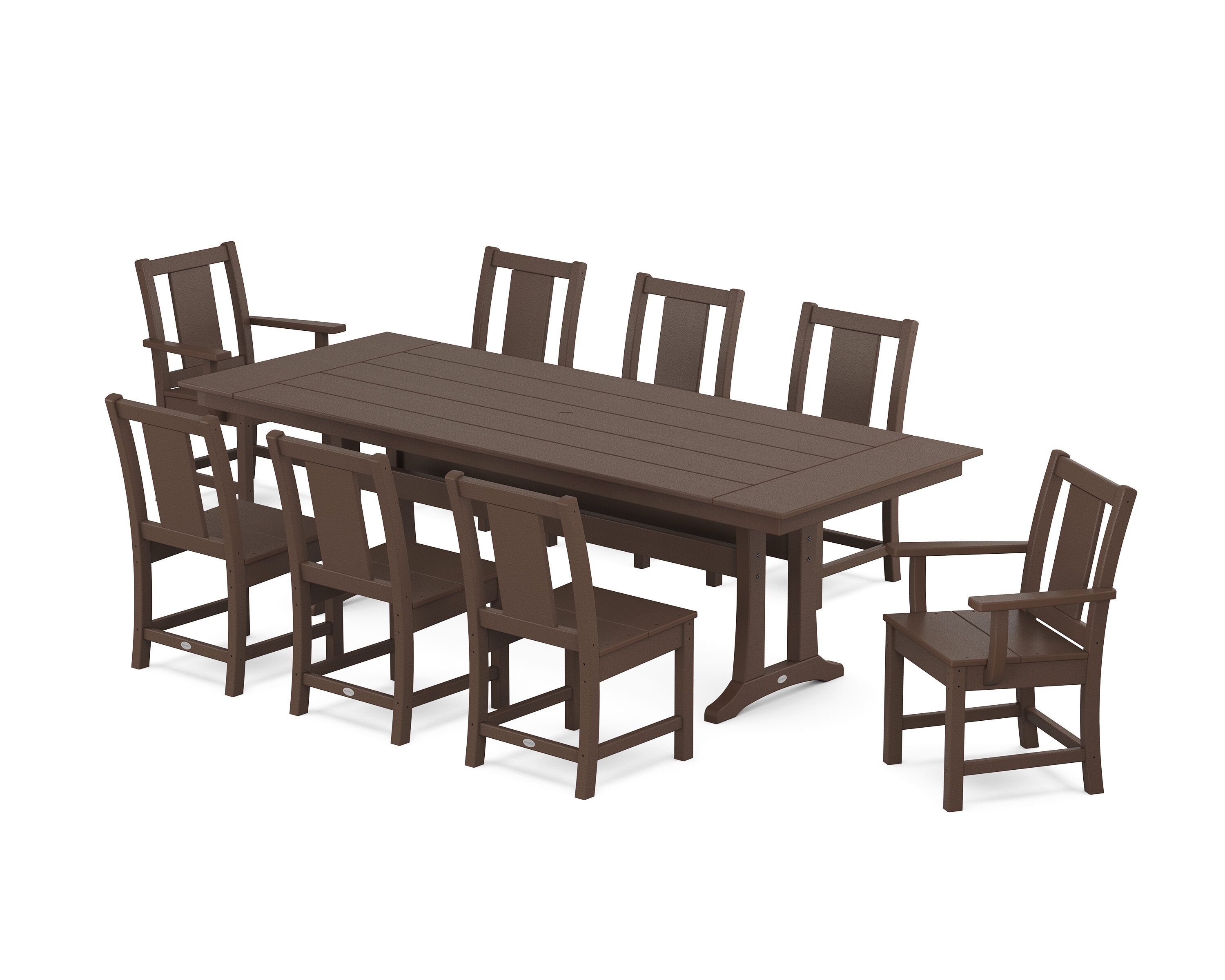POLYWOOD PWS2094-1-MA Prairie 9 -Piece Mahogany Patio Dining Set Plastic Rectangle Table with 8 Stationary Chairs