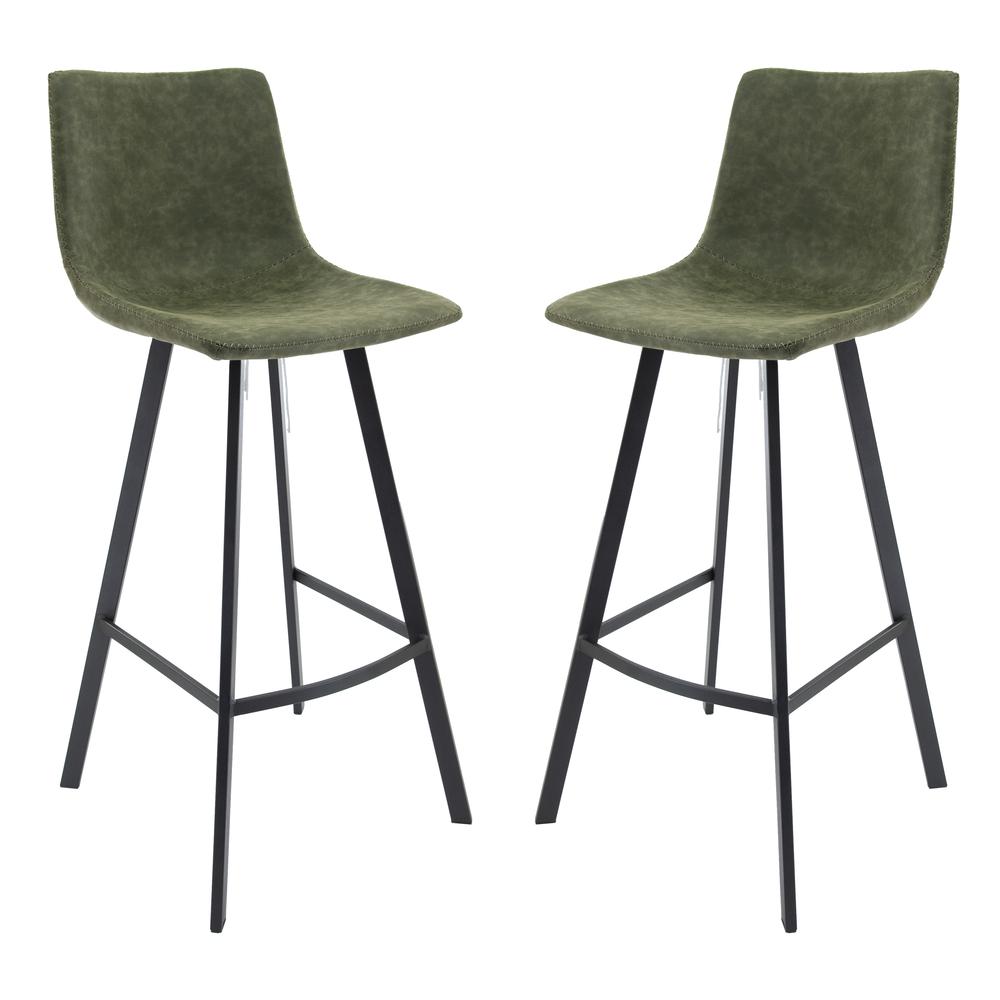Leisuremod BG3213470 Elland Modern Upholstered Leather Bar Stool With Iron Legs  Footrest Set of 2
