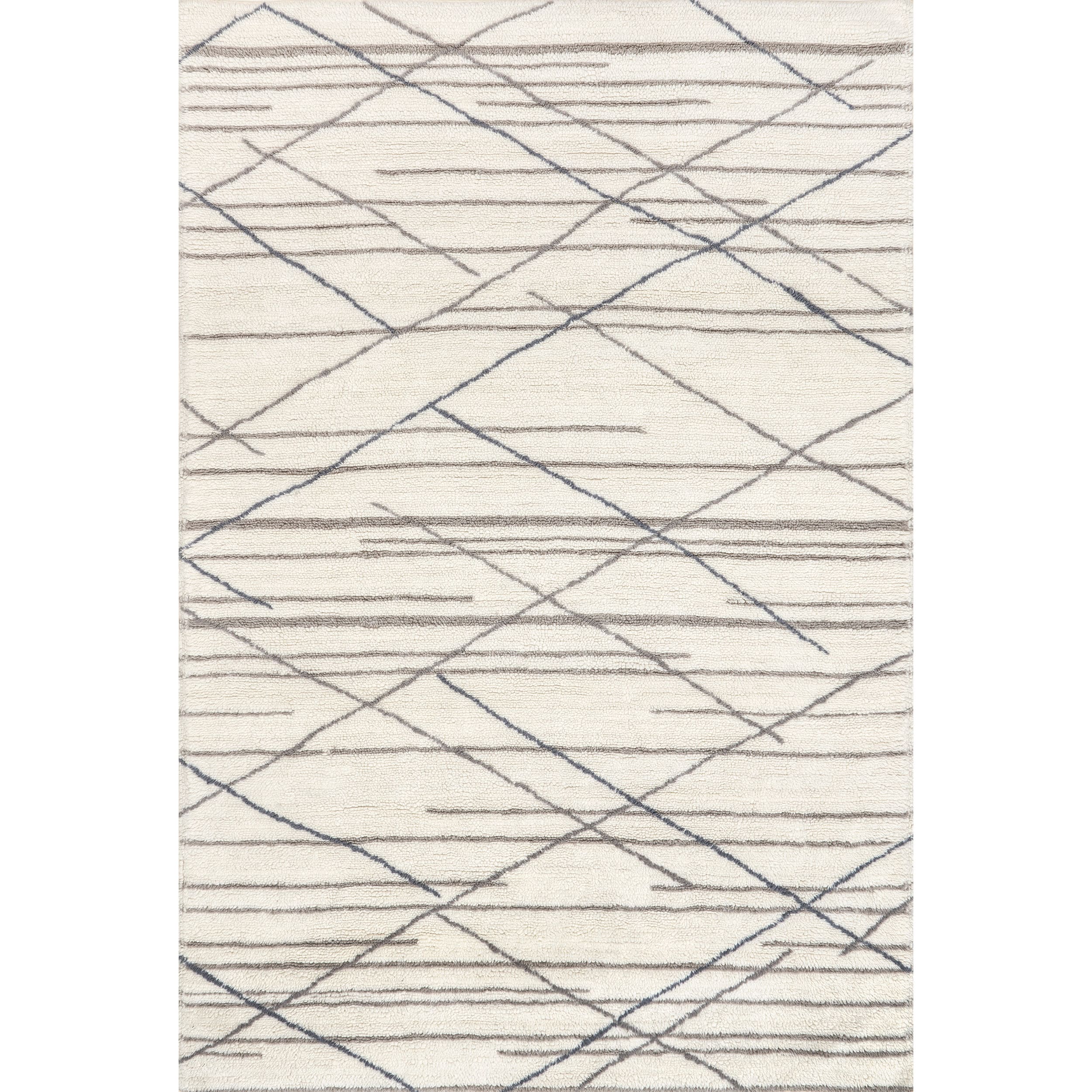 Ivory and Gray Stripe Wool 4' x 6' Washable Area Rug