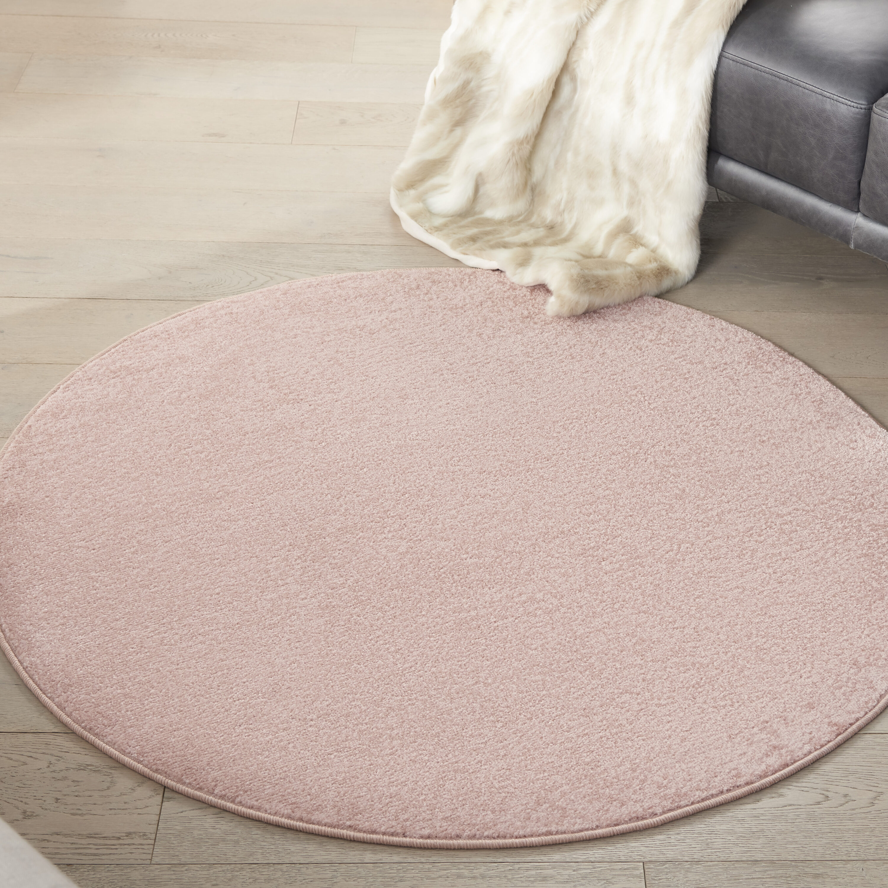 Nourison 099446824790 Essentials 4 x 4 (ft) Loomed Polypropylene Pink Round Indoor/Outdoor Solid Area rug