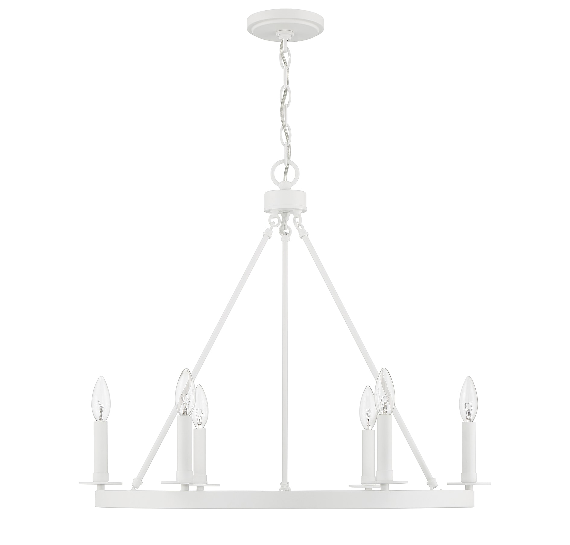 Bisque White Wagon-Wheel 6-Light Chandelier with Candle Bulbs