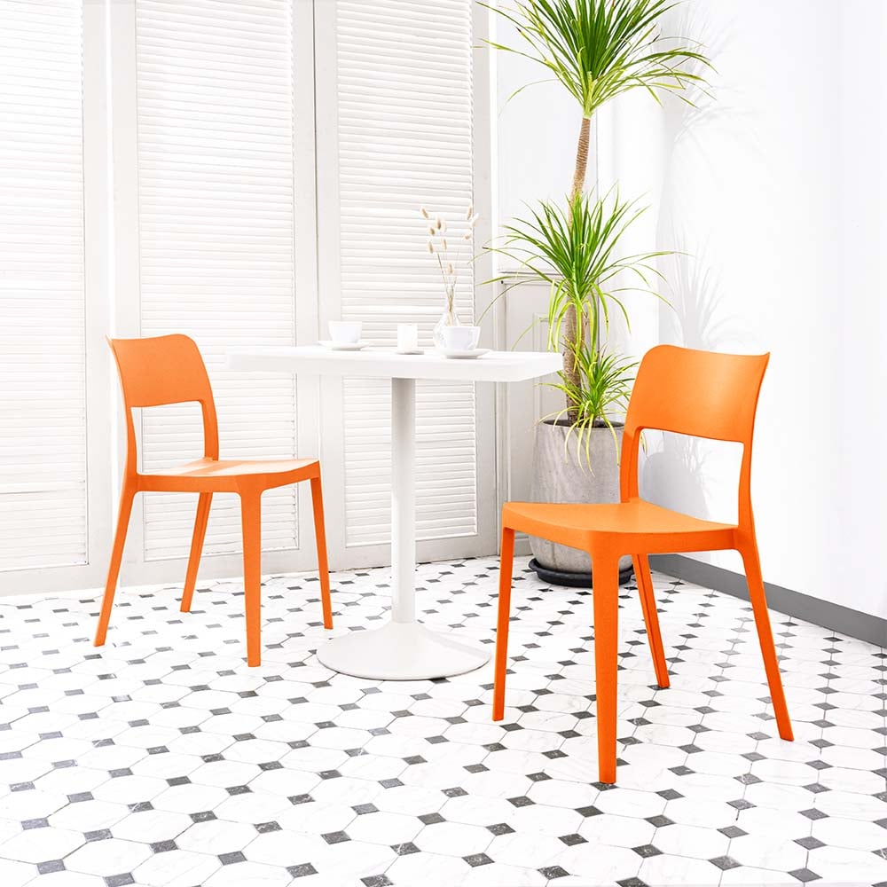 Lagoon 7201YB-SATOS La Vie Set of 2 Stackable Orange Resin Frame Stationary Dining Chair with Solid Seat